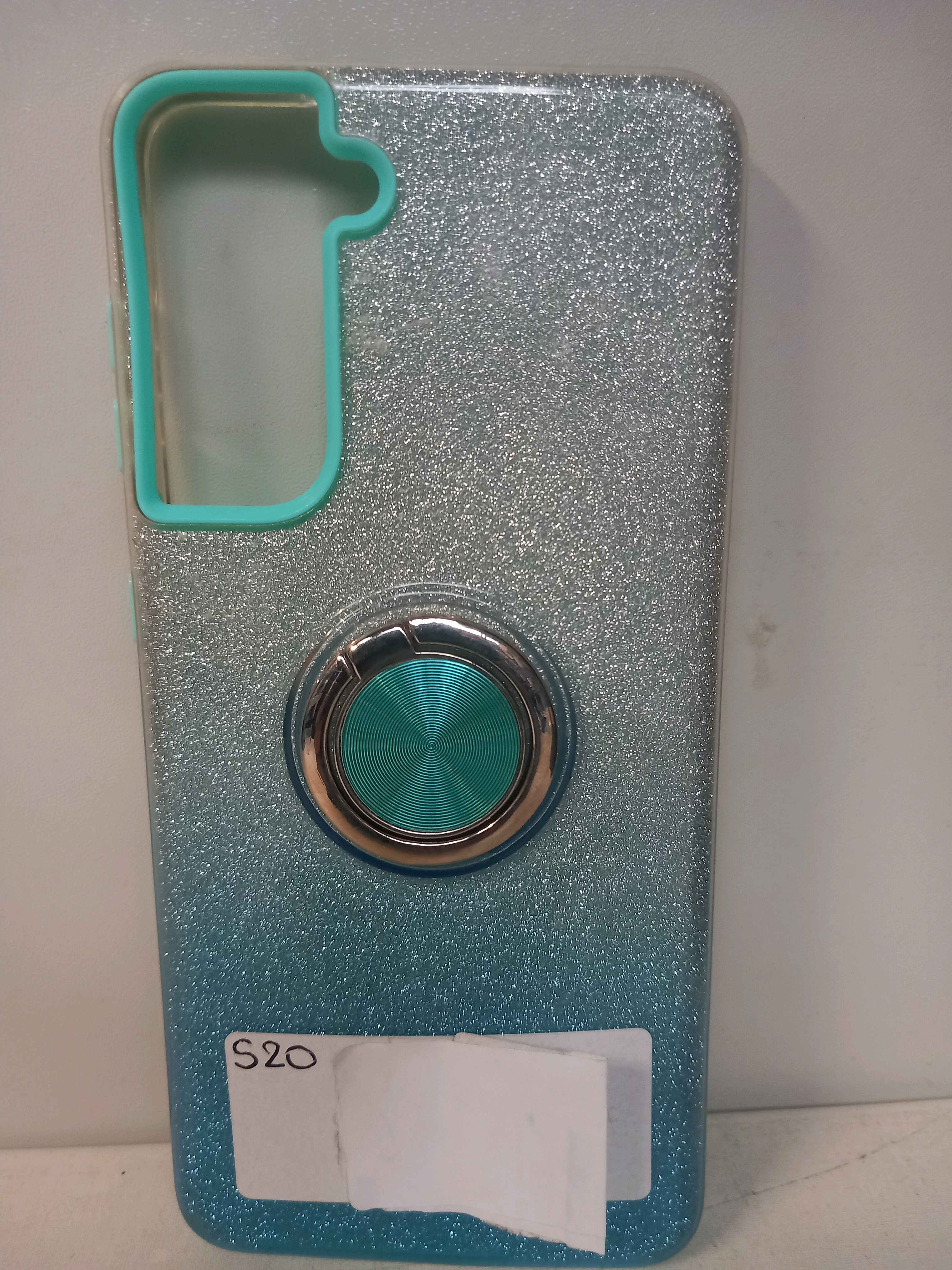 Coque pailletée turquoise avec anneau pour Samsung S20