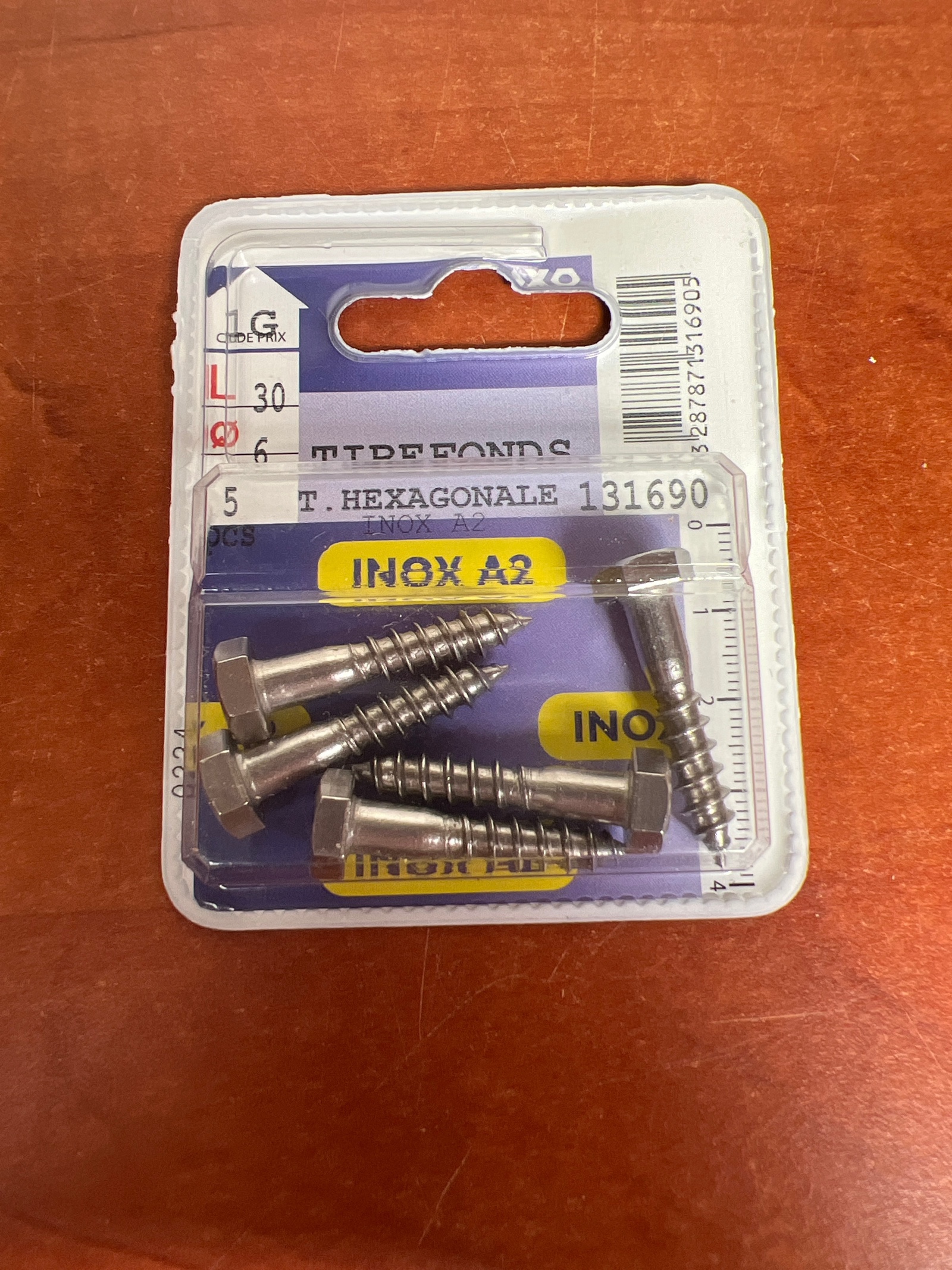 Tirefonds tête hexagonale INOX A2 6x30 (x5)