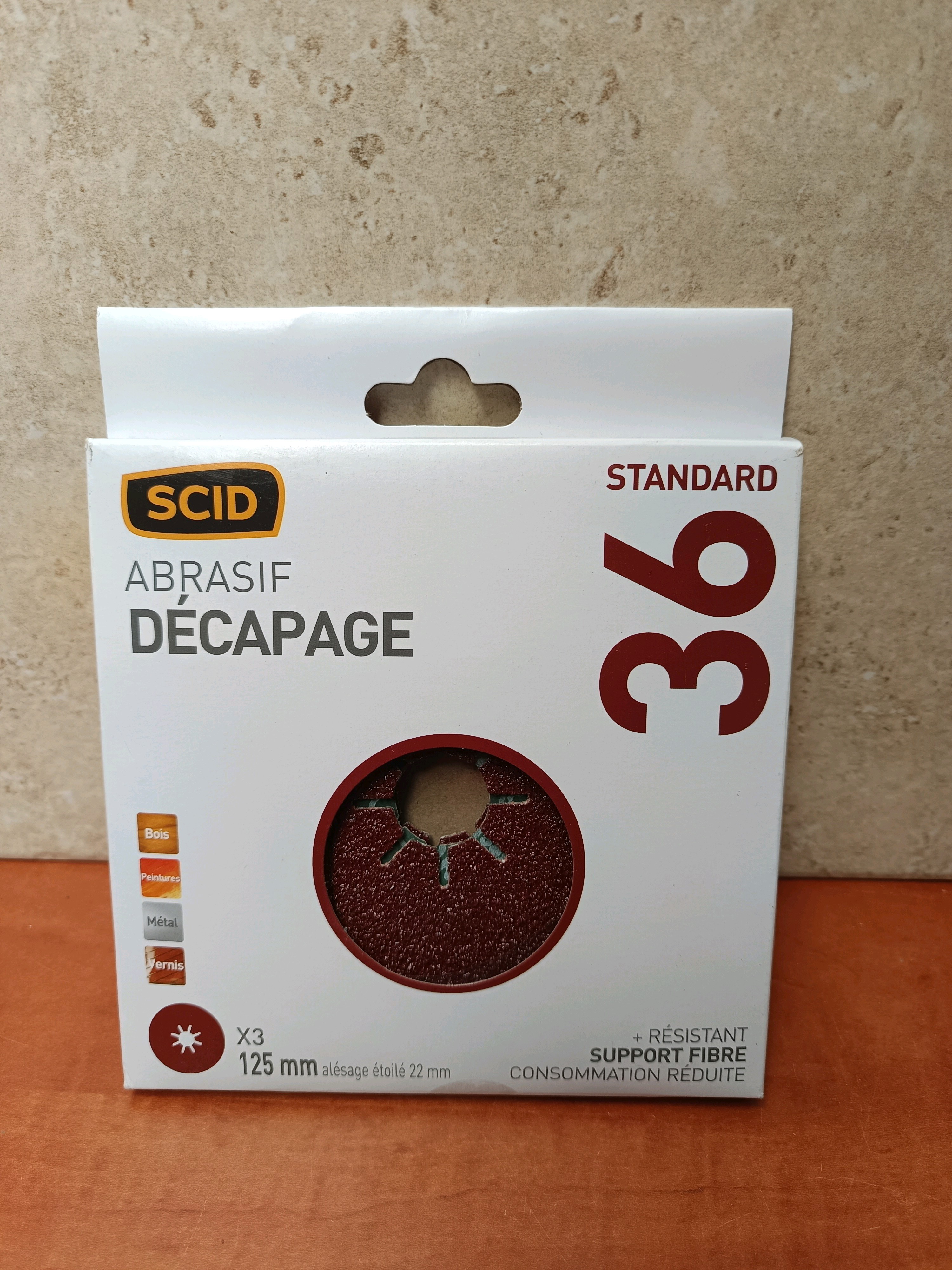 SCID Disque abrasif décapage grain 36, 125 mm, alésage 22 mm étoilé