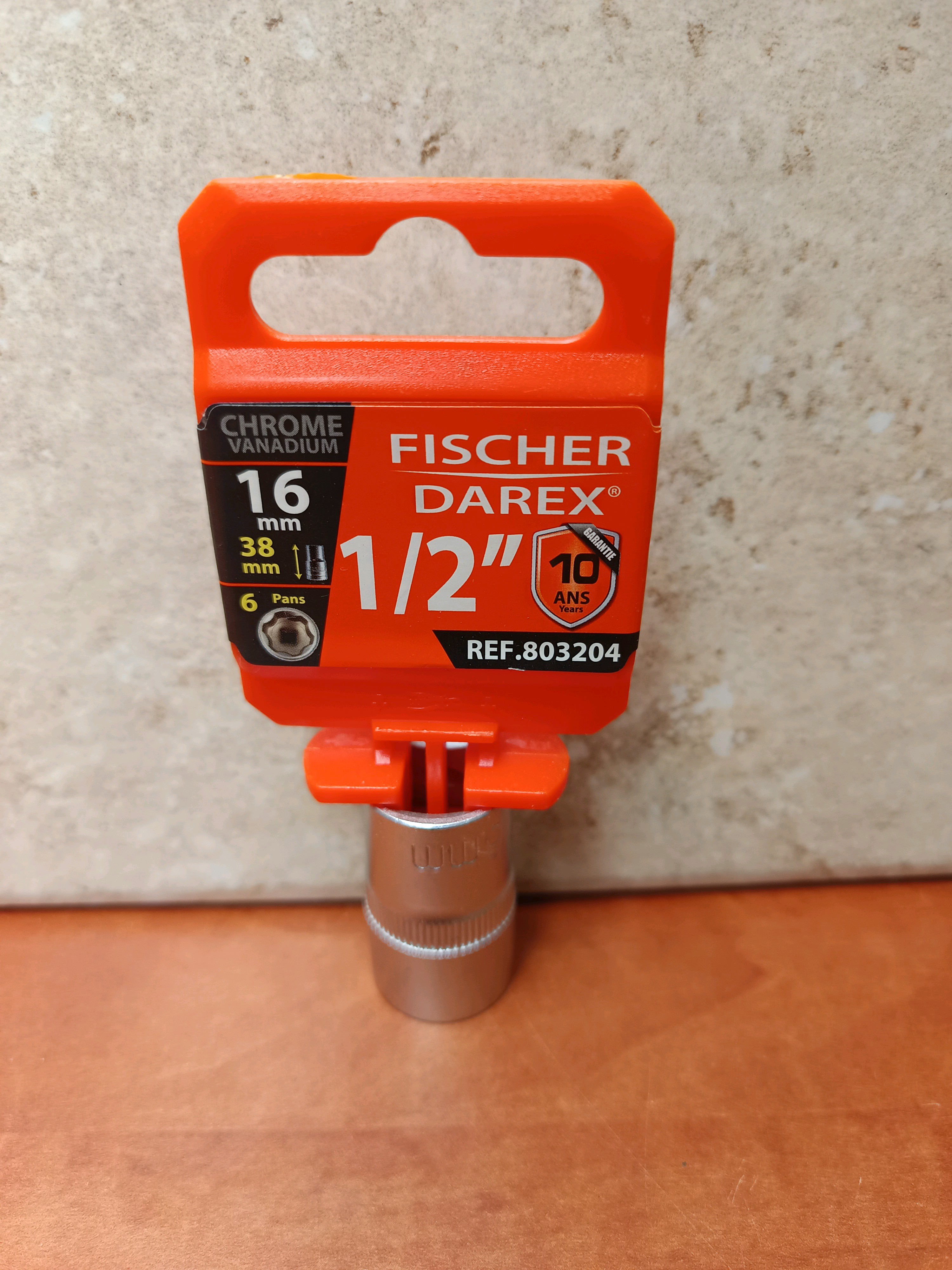 Fischer Darex douille 16 mm 1/2'' 6 pans, 38 mm, Chrome Vanadium