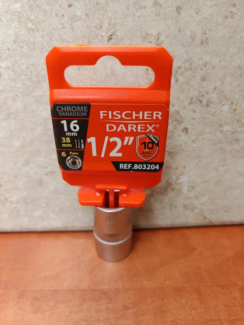 Fischer Darex douille 16 mm 1/2'' 6 pans, 38 mm, Chrome Vanadium
