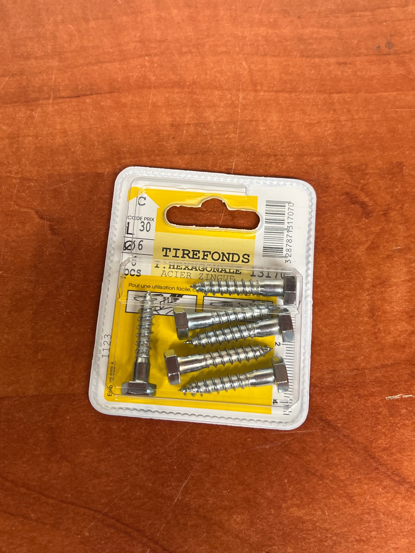 Tirefonds tête hexagonale Ø6 x 30 mm, acier zingué (x6)