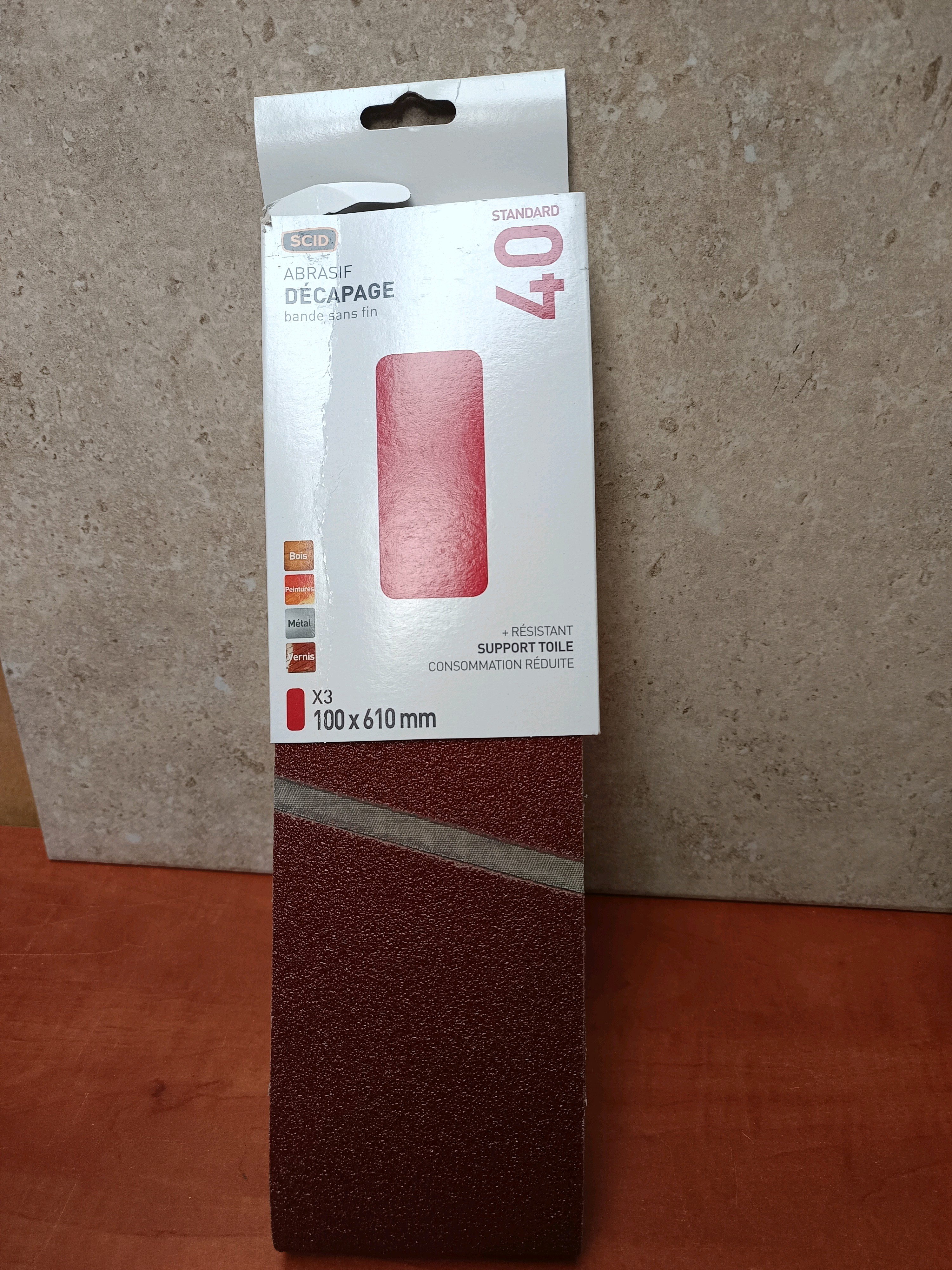SCID Abrasif Décapage – Bande abrasive sans fin grain 40, 100 x 610 mm (x3)
