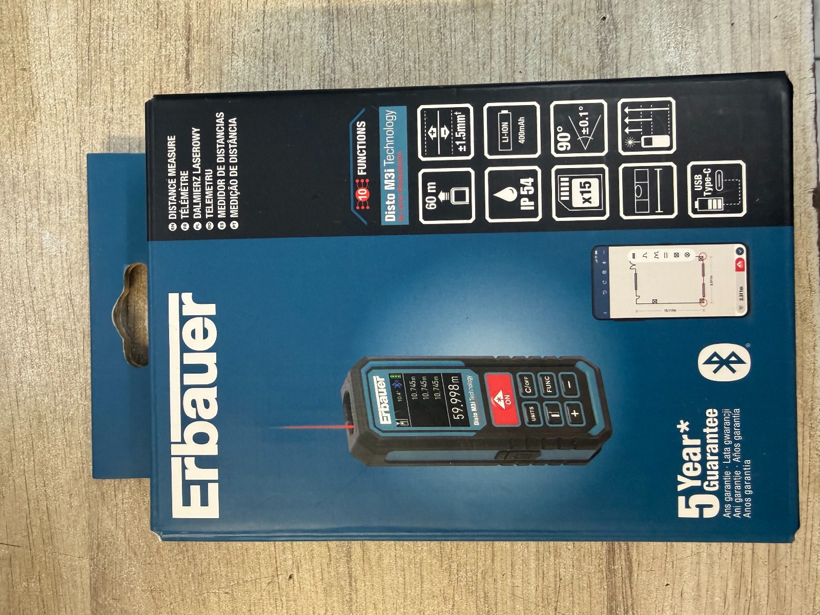 Télémètre laser rechargeable USB-C Erbauer 60 m