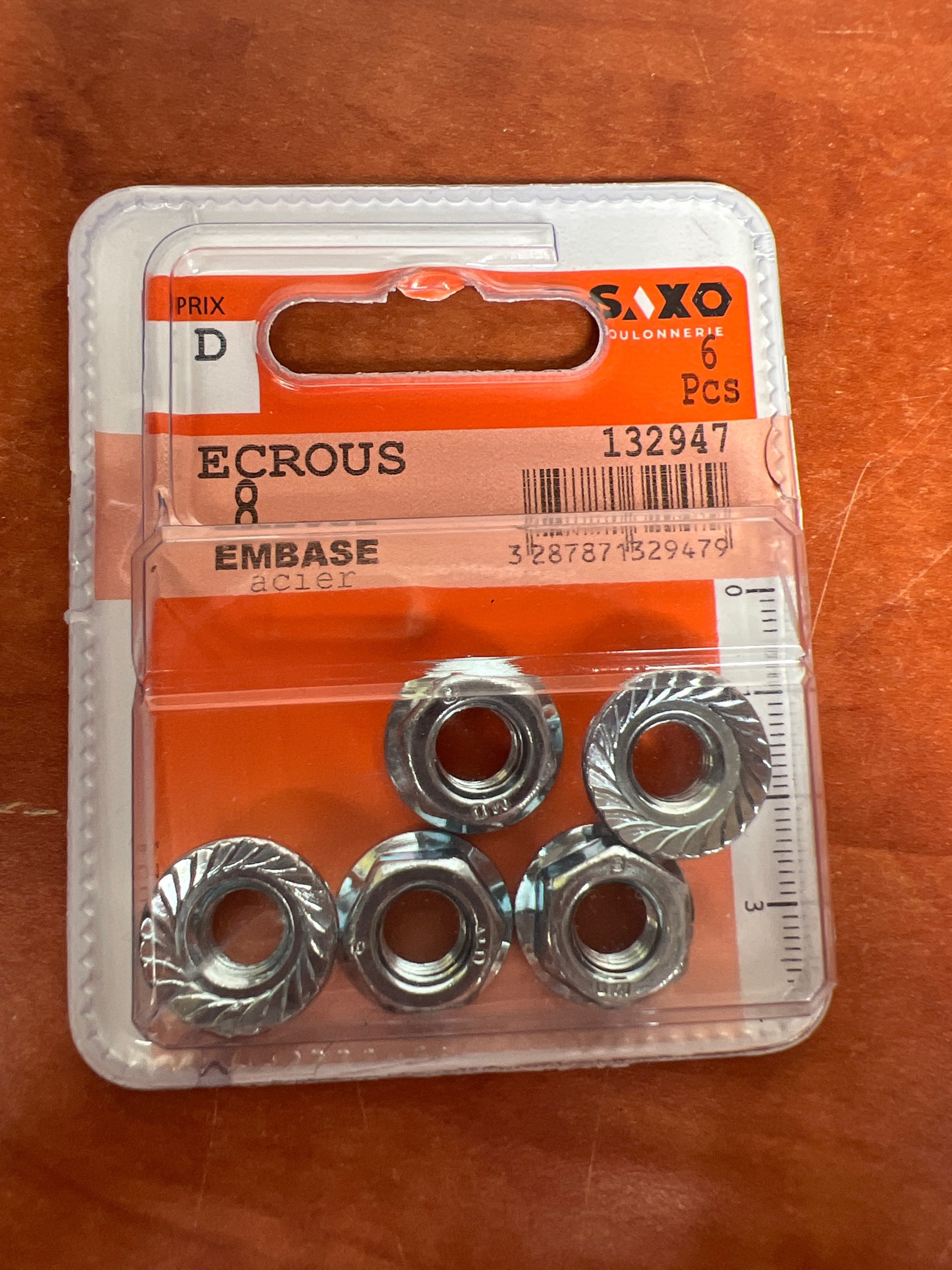 SAXO Écrous à embase 8 en acier - 6 pièces