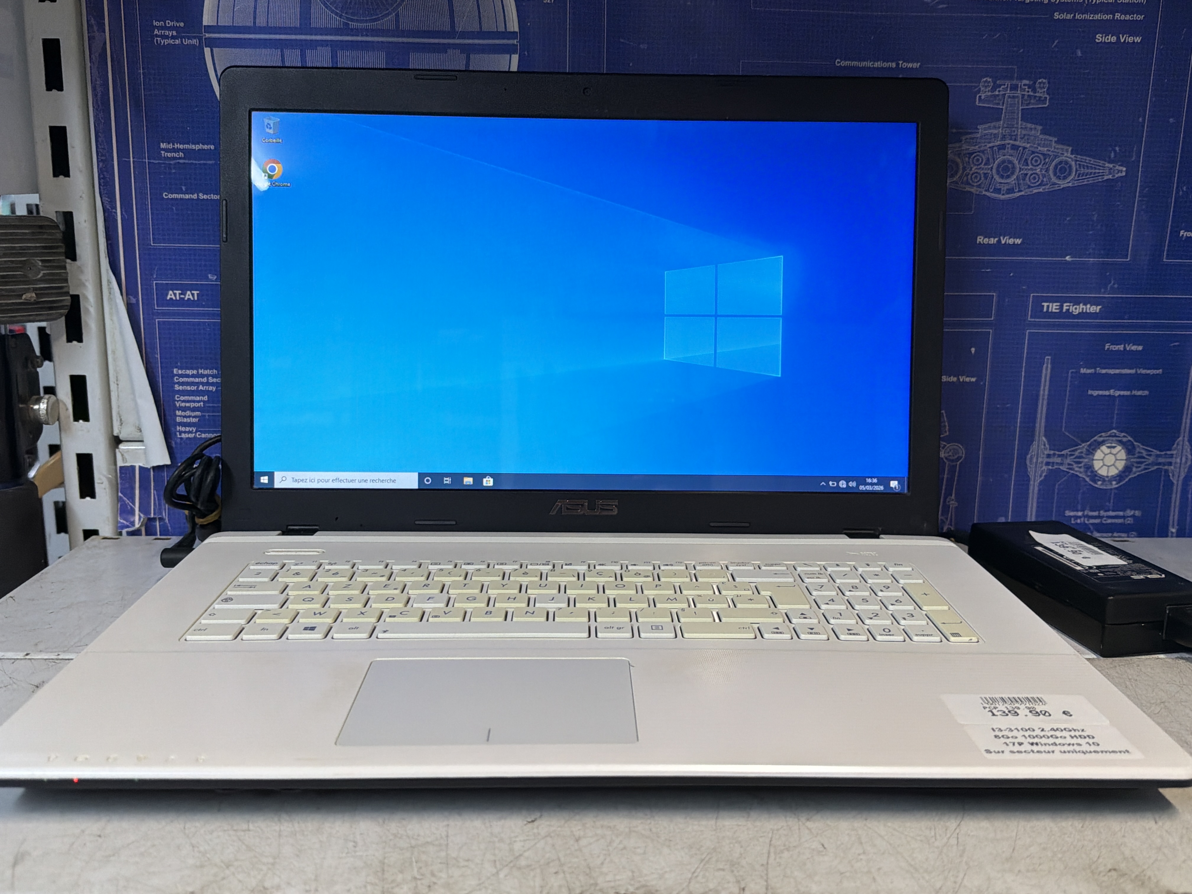 Asus PC portable 17 pouces I3-3100, 8 Go RAM, 1 To HDD, Windows 10 (sur secteur uniquement)