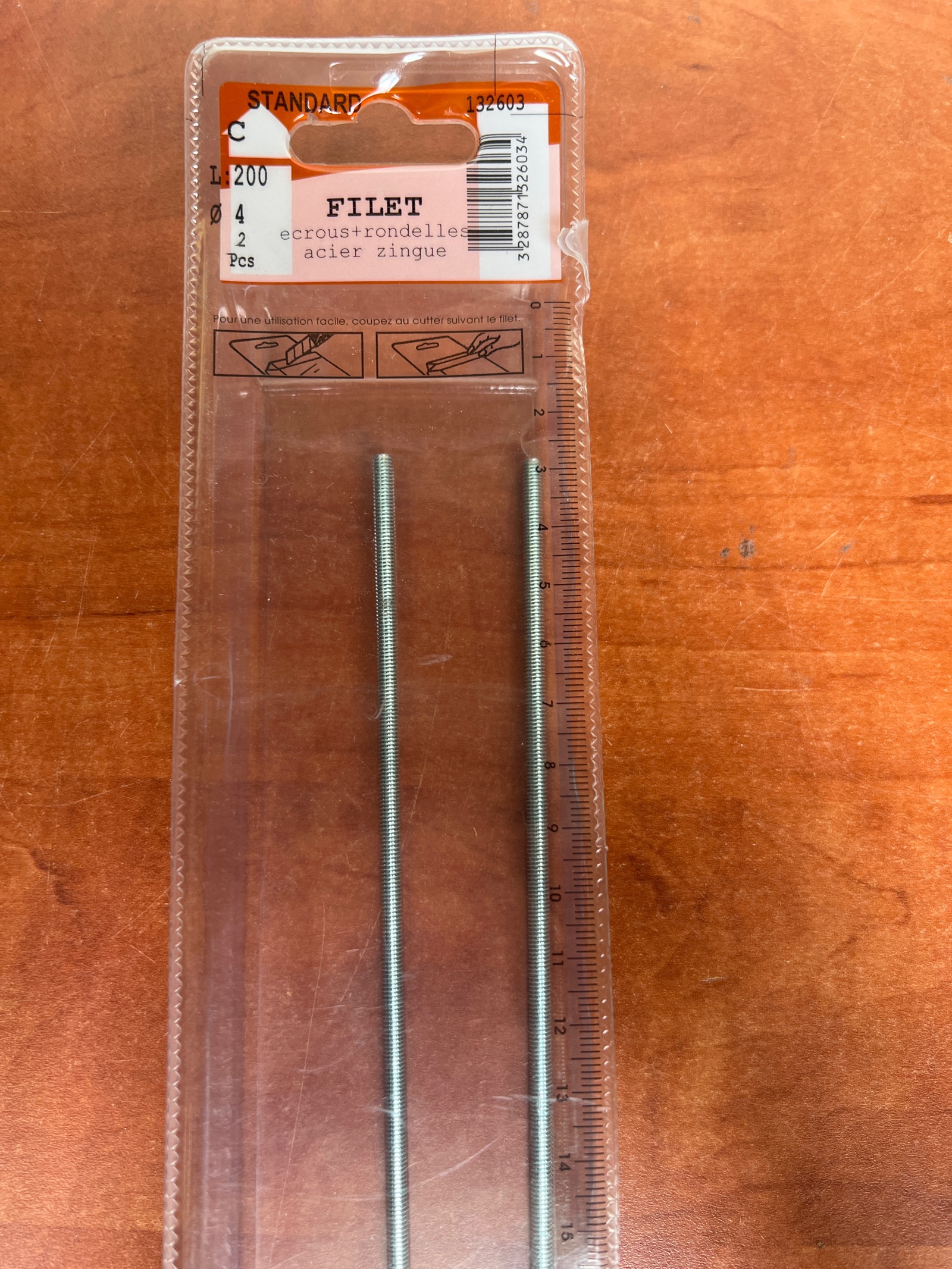 STANDARD — 2 tiges filetées Ø4 mm L200 en acier zingué