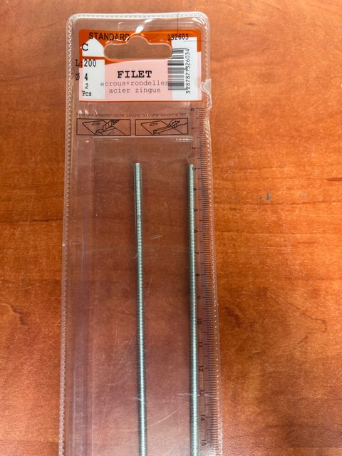 STANDARD — 2 tiges filetées Ø4 mm L200 en acier zingué