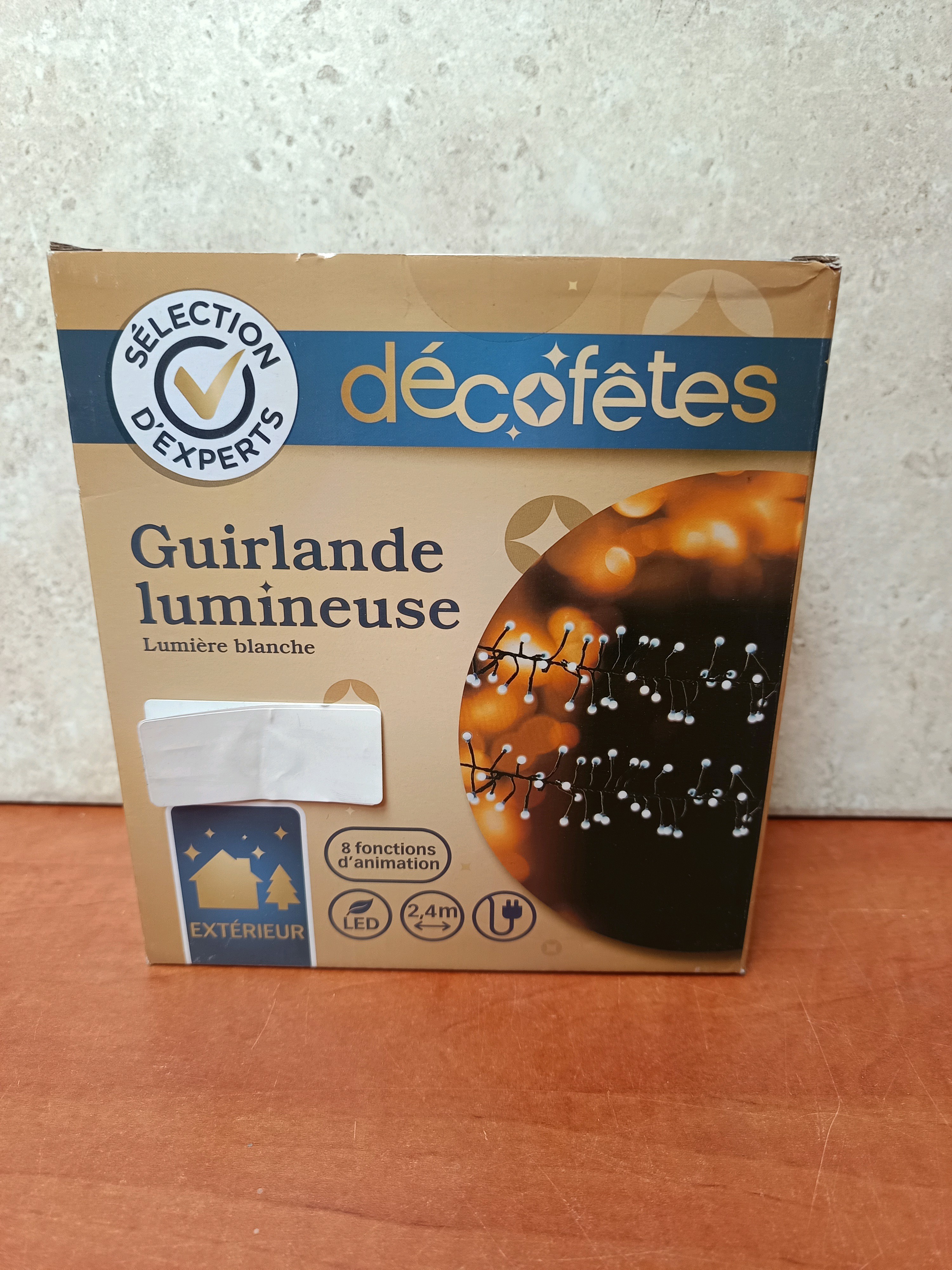 Décofêtes Guirlande lumineuse LED blanche 2,4 m, 8 fonctions, extérieur
