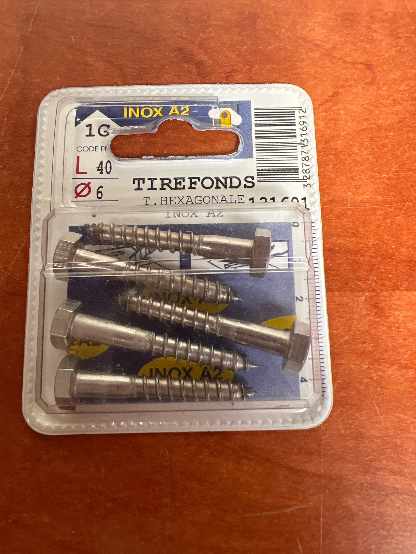 Tirefonds inox A2 Ø6 x 40 mm - tête hexagonale