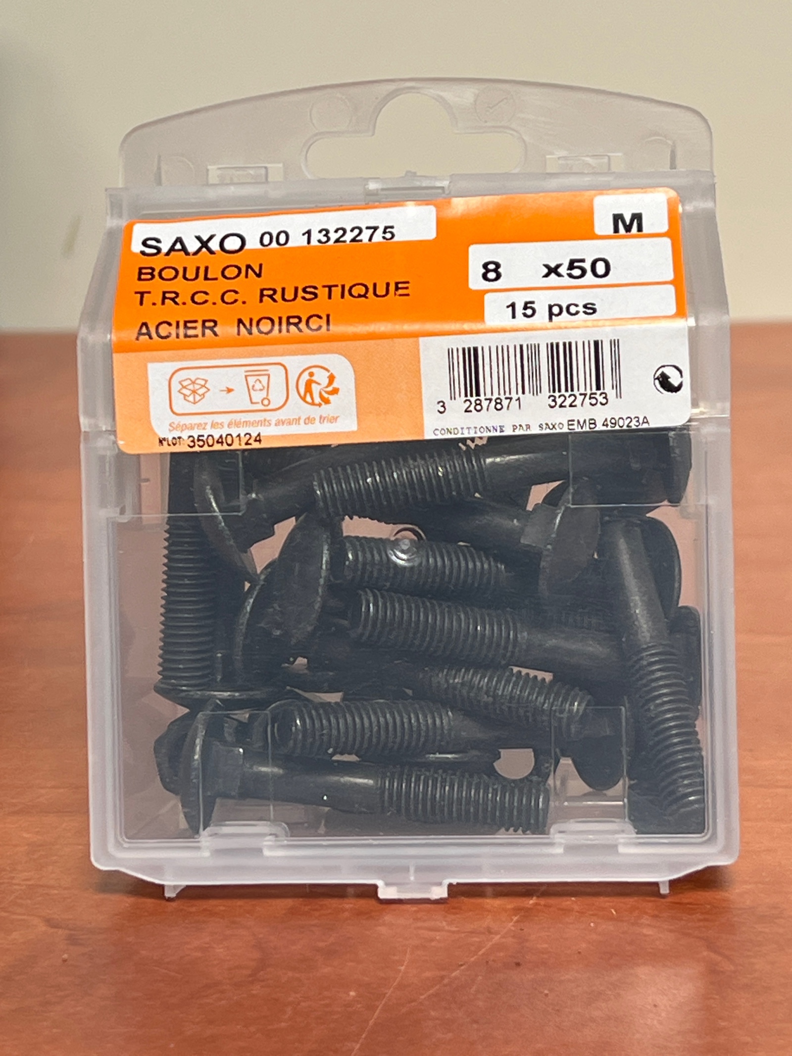 SAXO Boulons T.R.C.C. rustique M8 x 50 acier noirci (15 pcs)