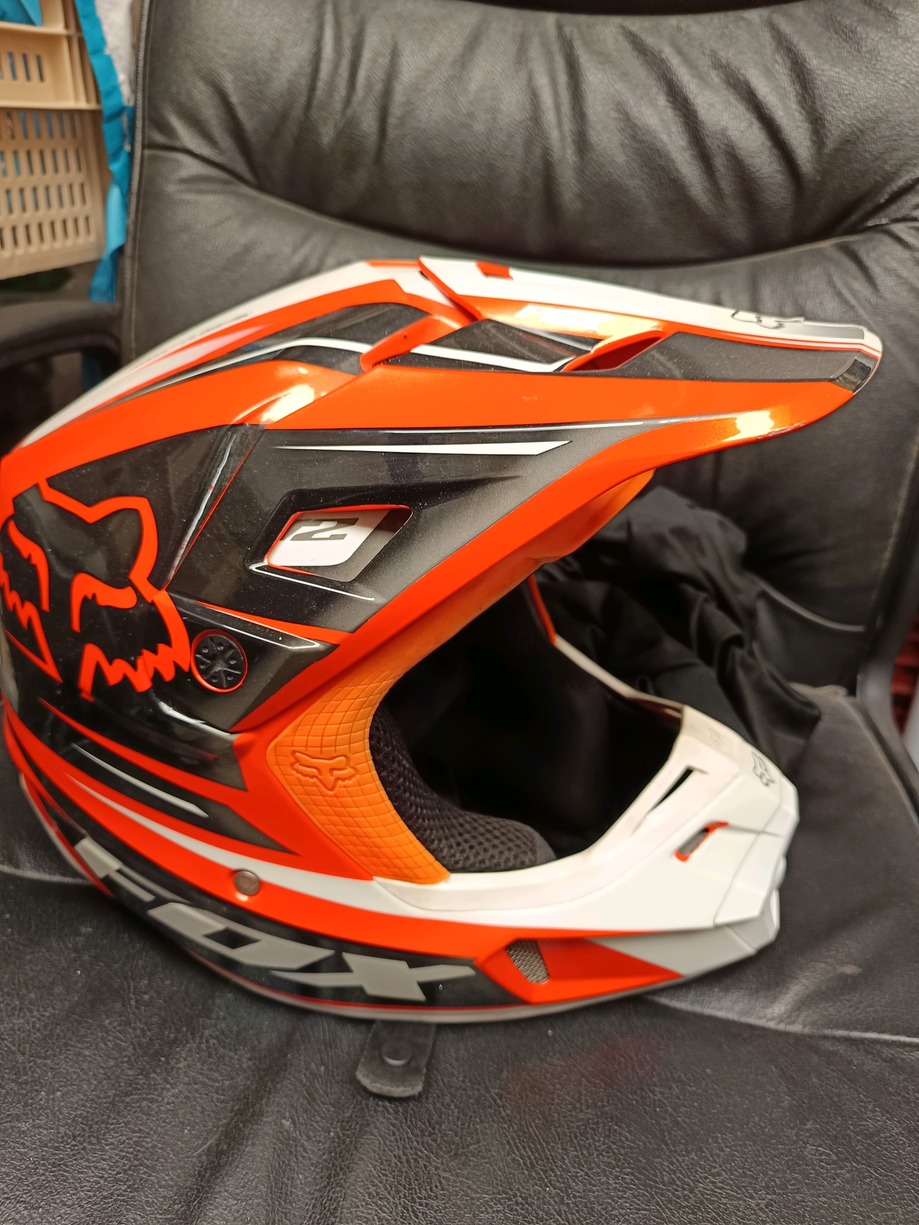 Casque de motocross Fox Racing orange noir blanc taille S