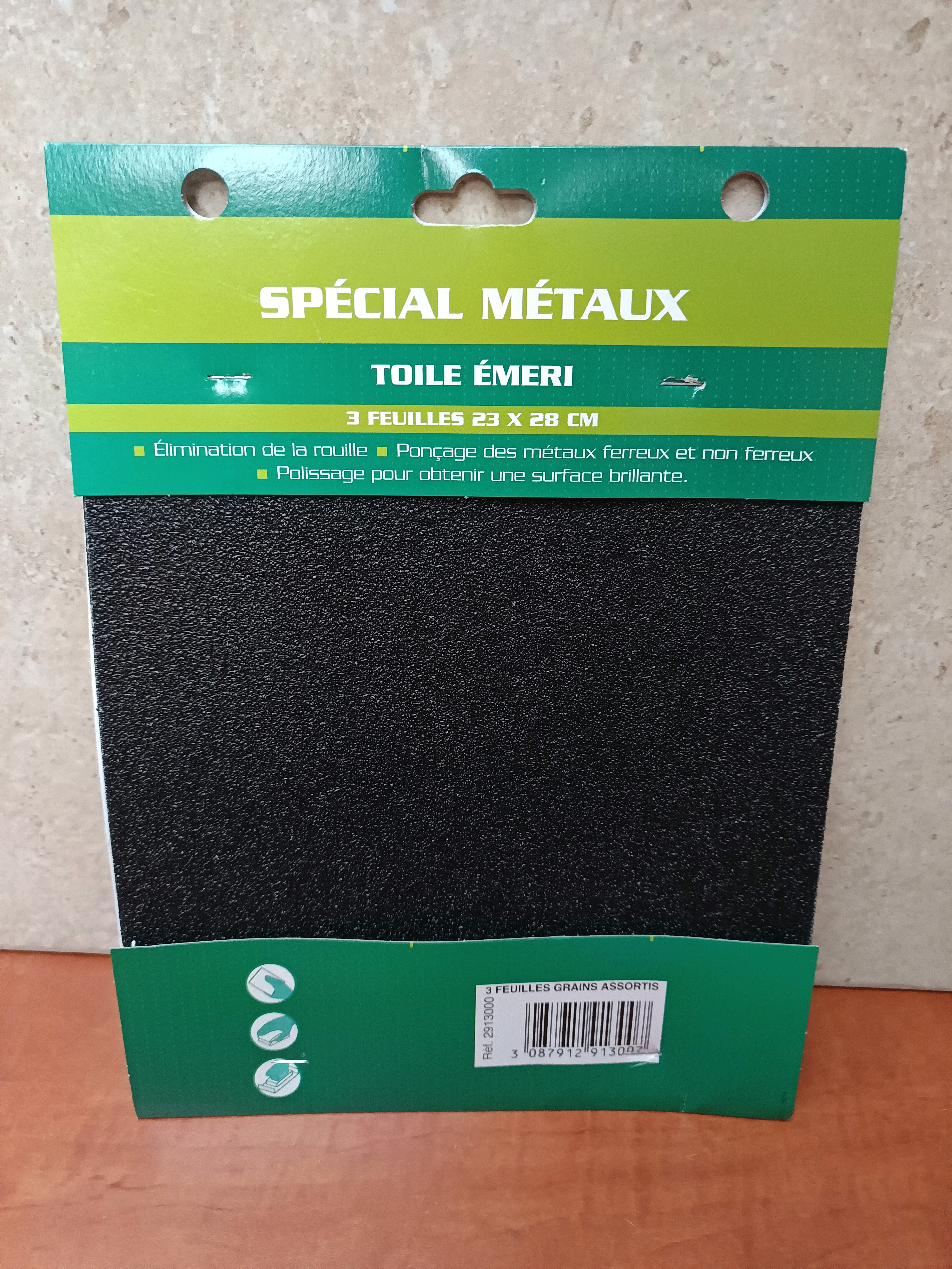 Toile émeri spécial métaux - 3 feuilles 23 x 28 cm