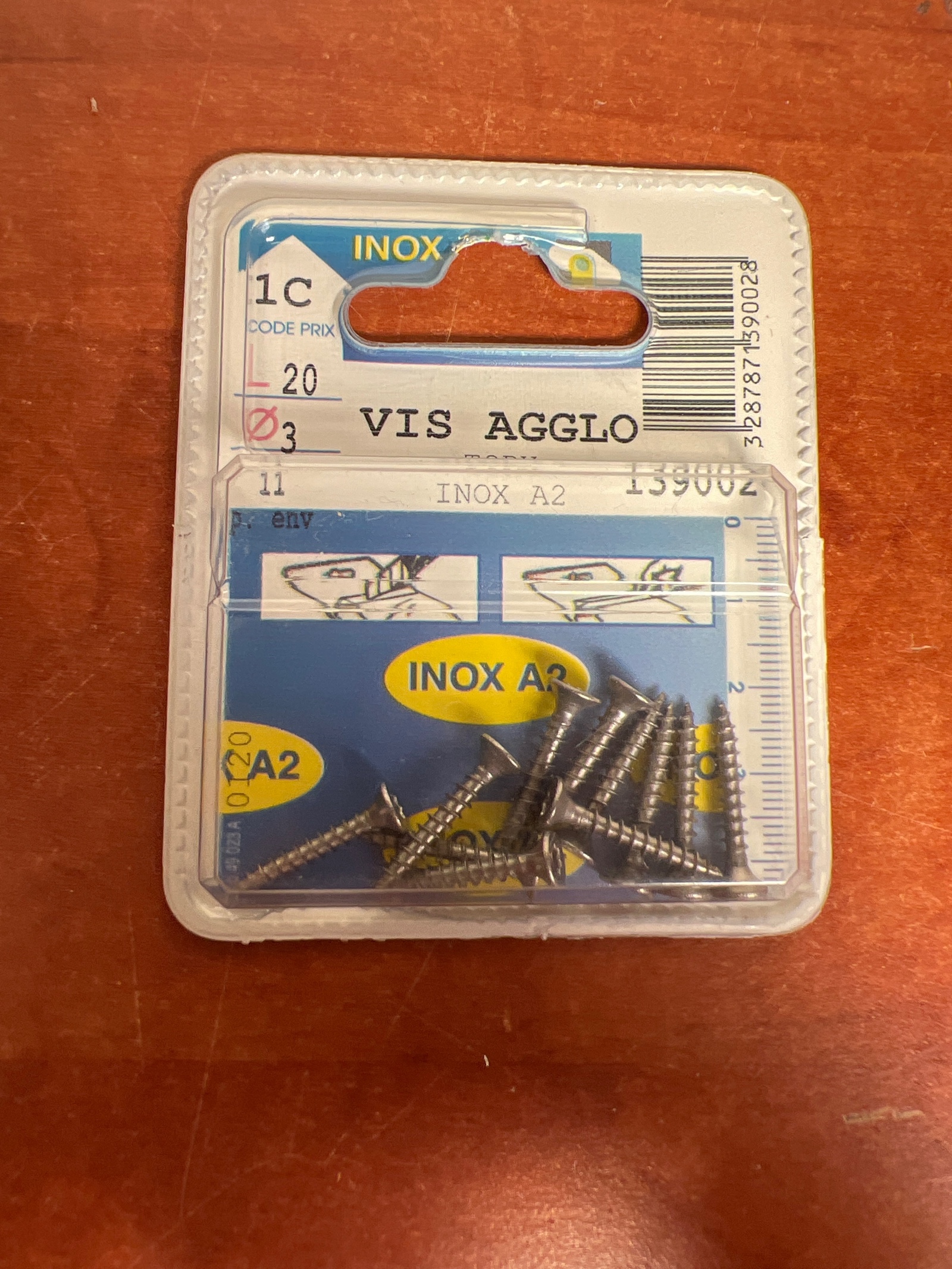 Vis agglo inox A2 Ø3