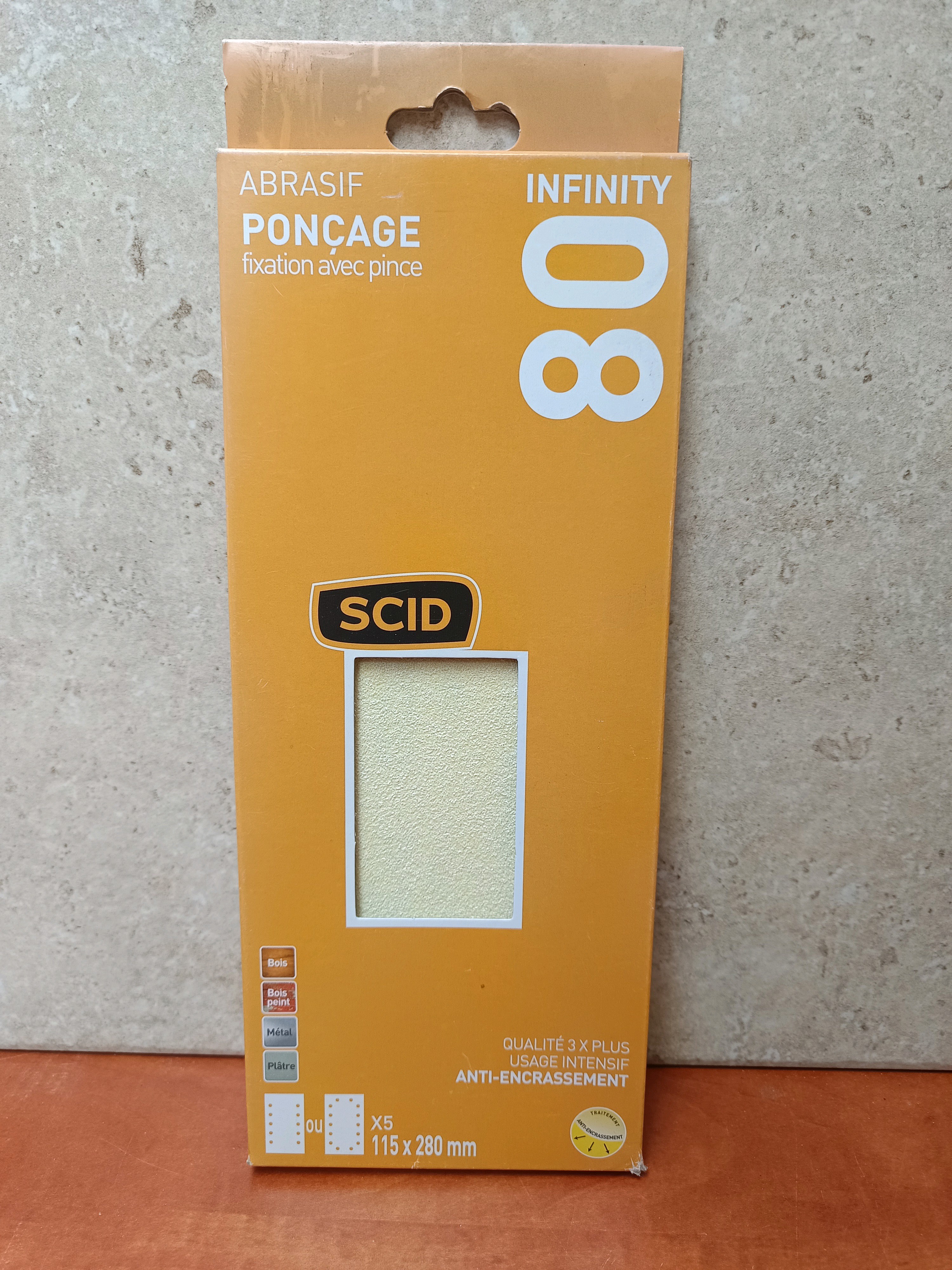 SCID Infinity – Feuille abrasive grain 80, 115 x 280 mm (fixation avec pince)