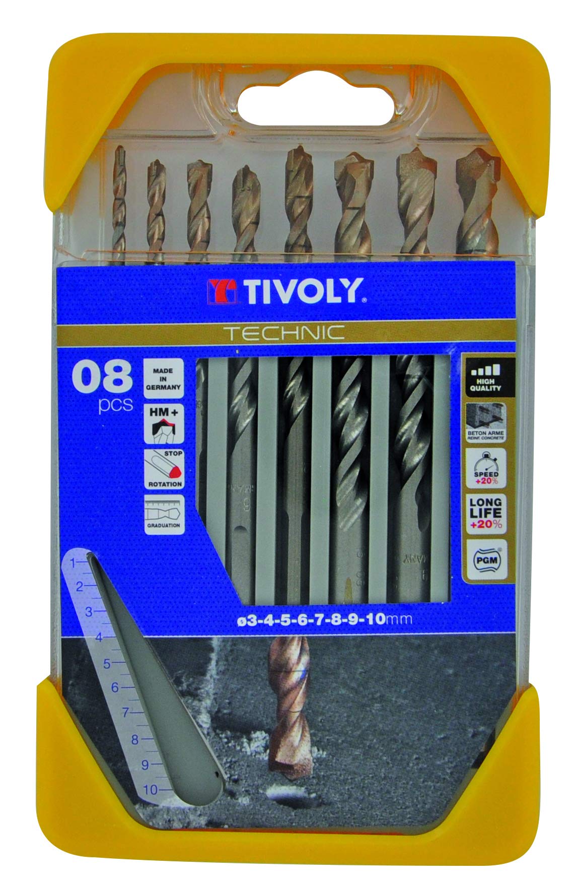 Forets Beton Technic Gradués TIVOLY Ø3-4-5-6-7-8-9-10mm Coffret 8pcs
