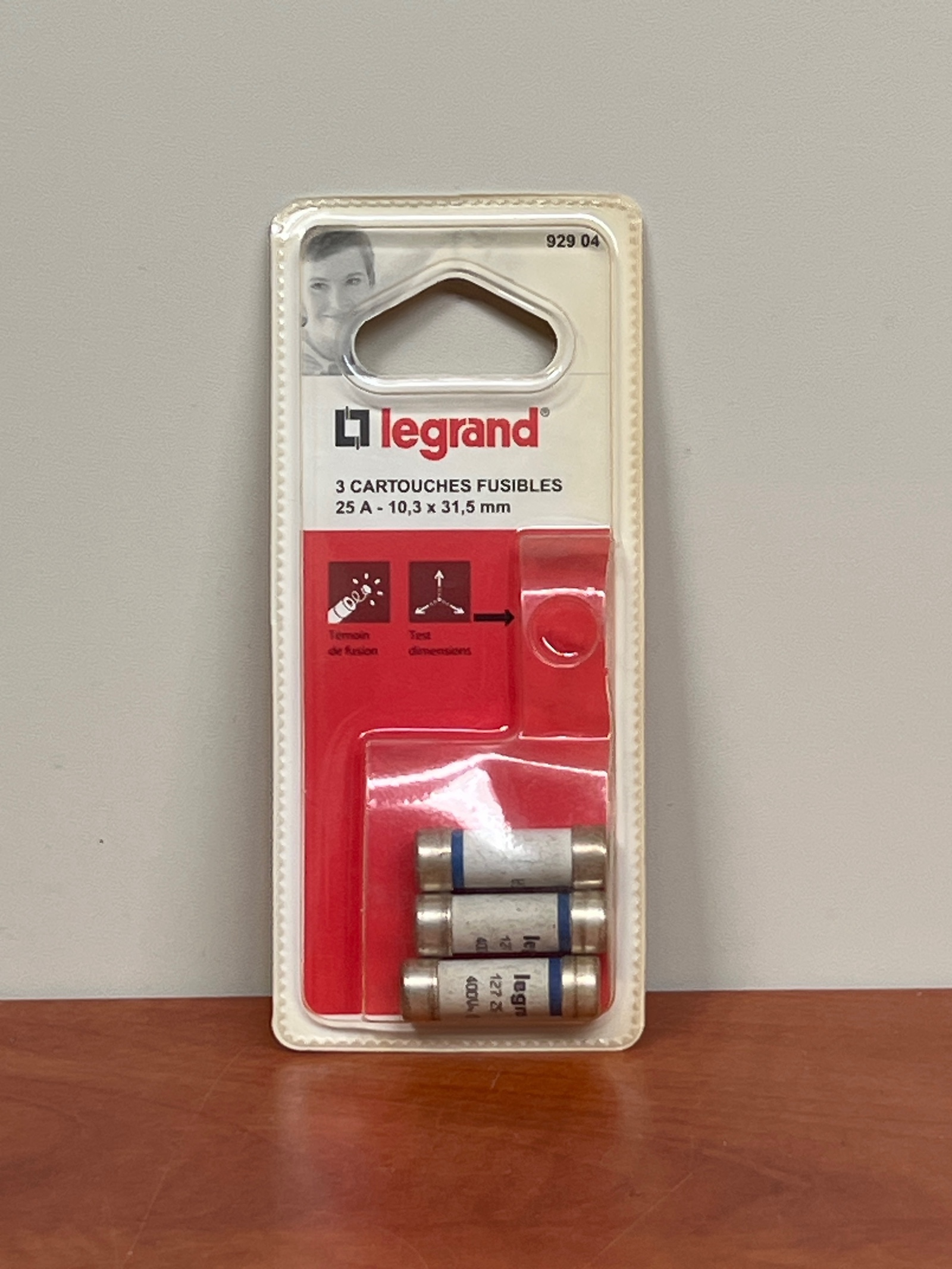 Legrand 929 D4 - 3 cartouches fusibles 25 A, 10,3 x 31,5 mm