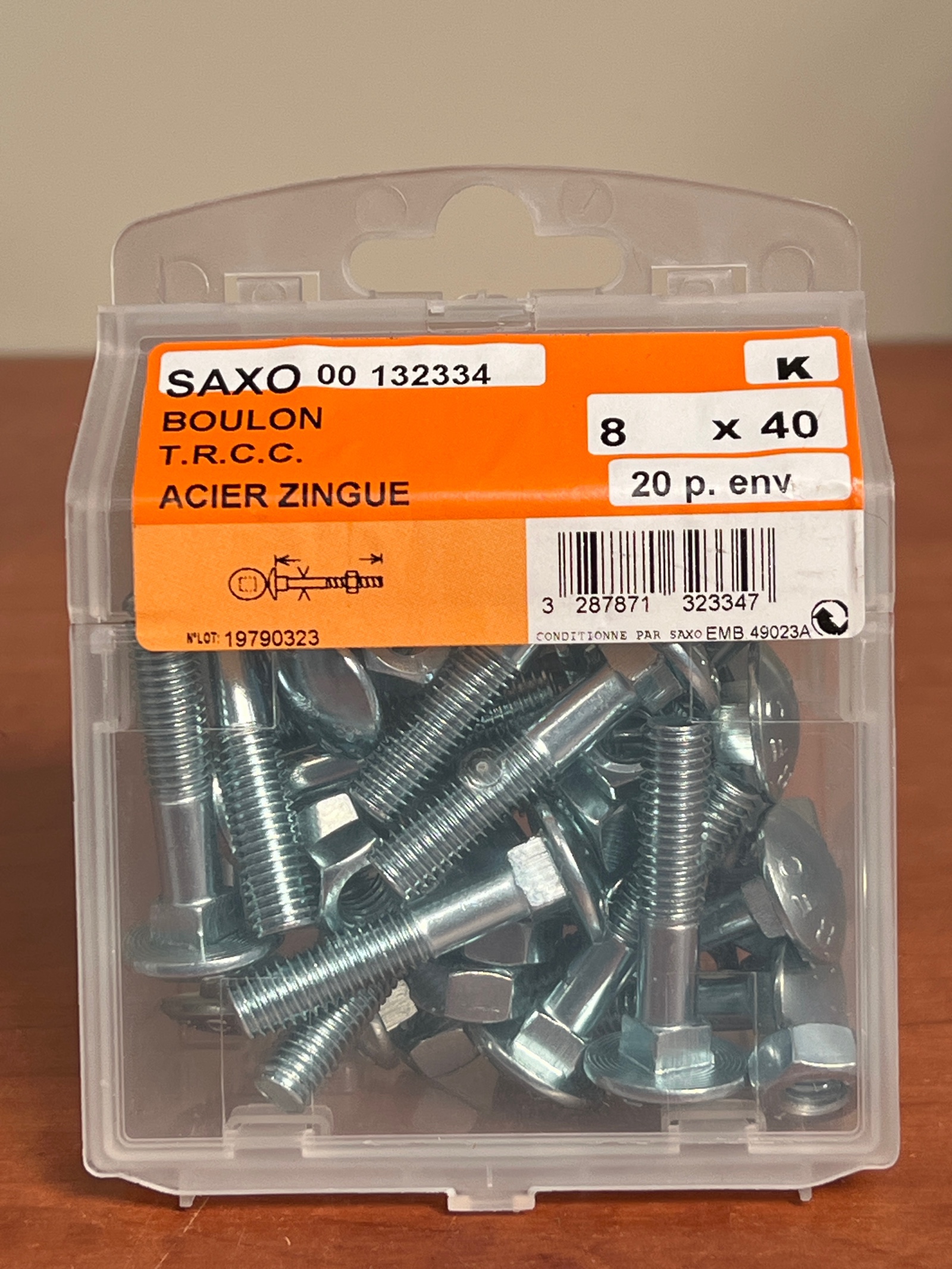 SAXO Boulon T.R.C.C. acier zingué 8 x 40