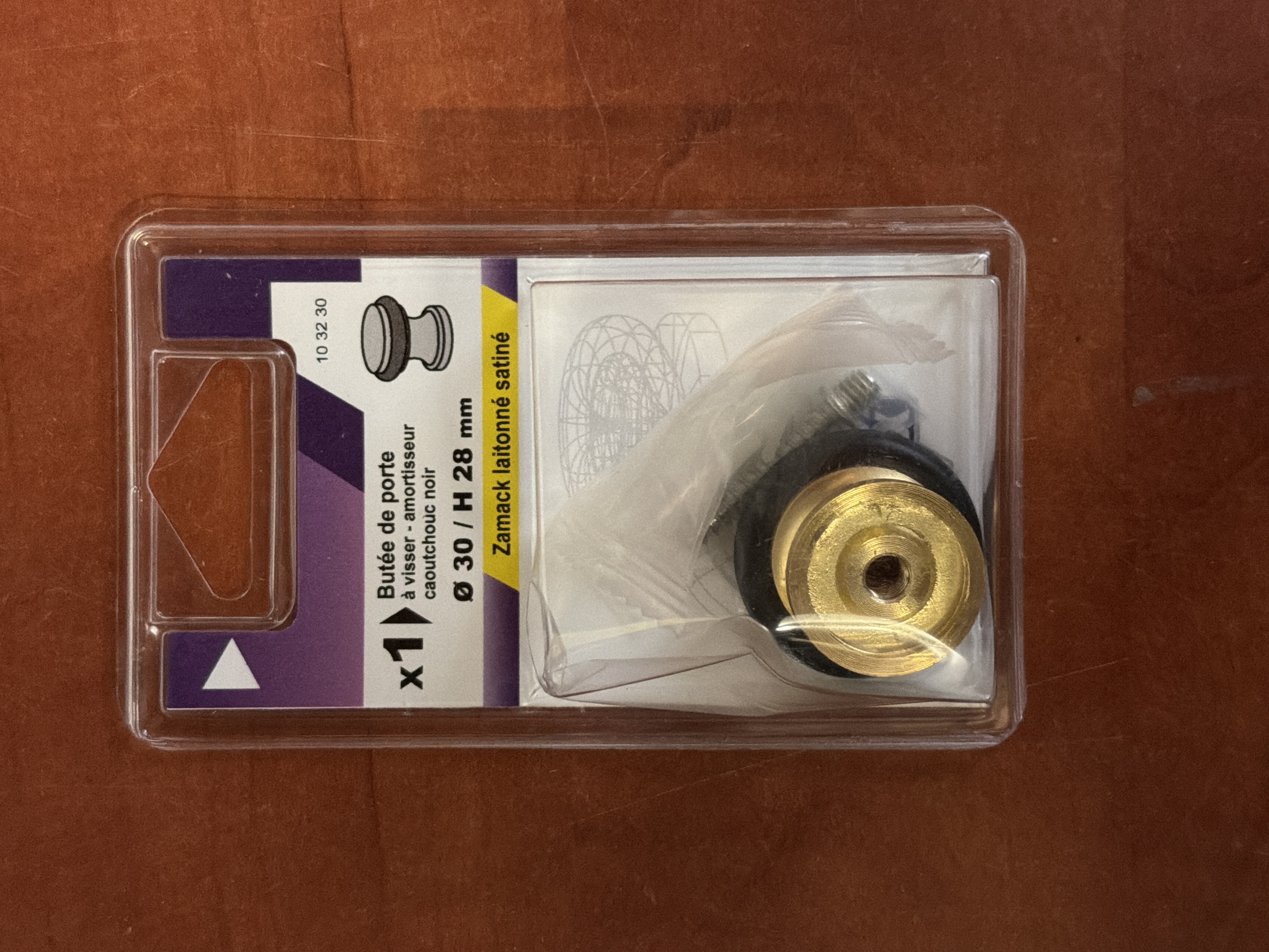 Butée de porte Ø30 mm M4 28 mm, zamak laiton satiné