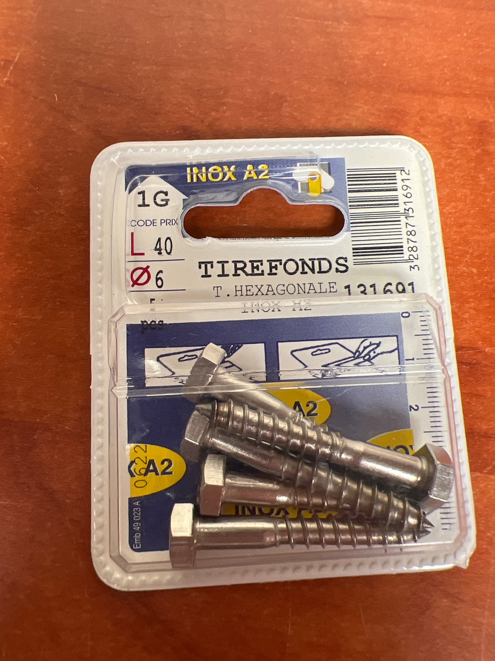 Tirefonds tête hexagonale inox A2 Ø6 x 40 mm (121601)
