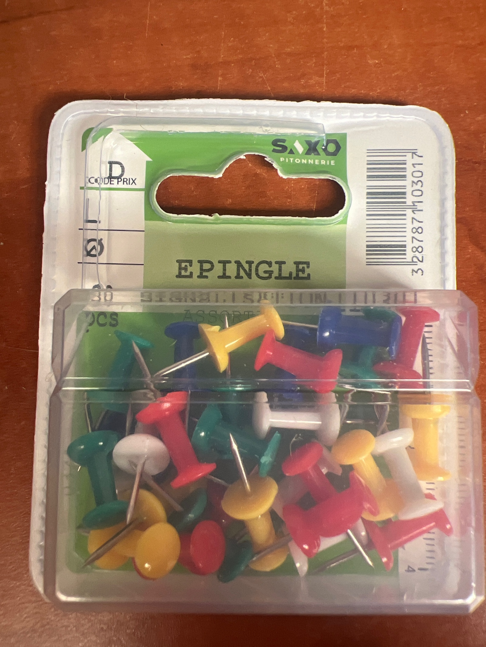 Saxo Papeterie Épingles, boîte de 30 pièces multicolores