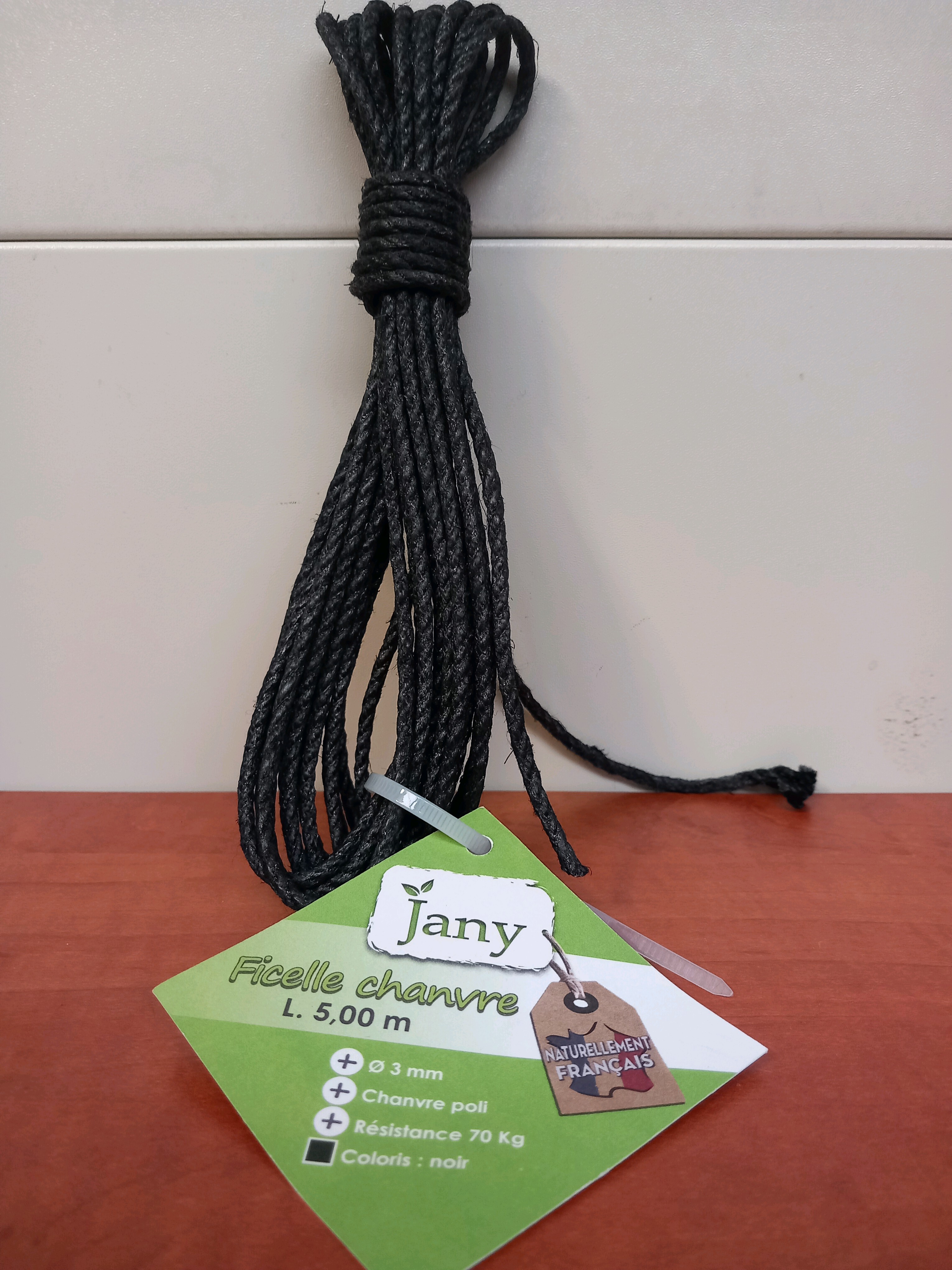 Jany Ficelle chanvre 5 m Ø 3 mm - Noir - Résistance 70 kg