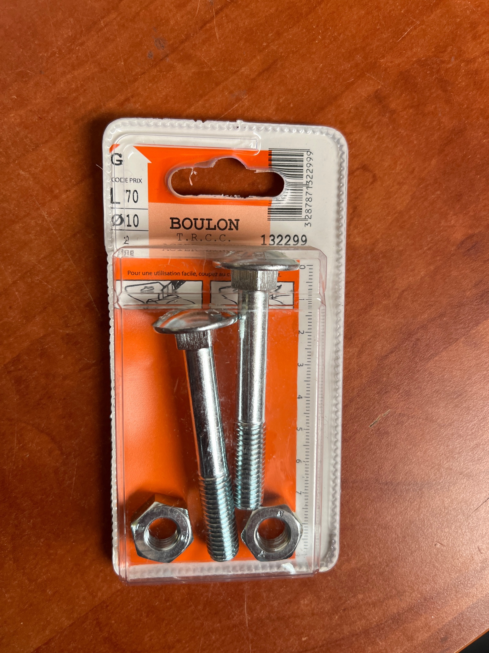 Boulons TRCC Ø10 x 70 mm avec écrous (blister)