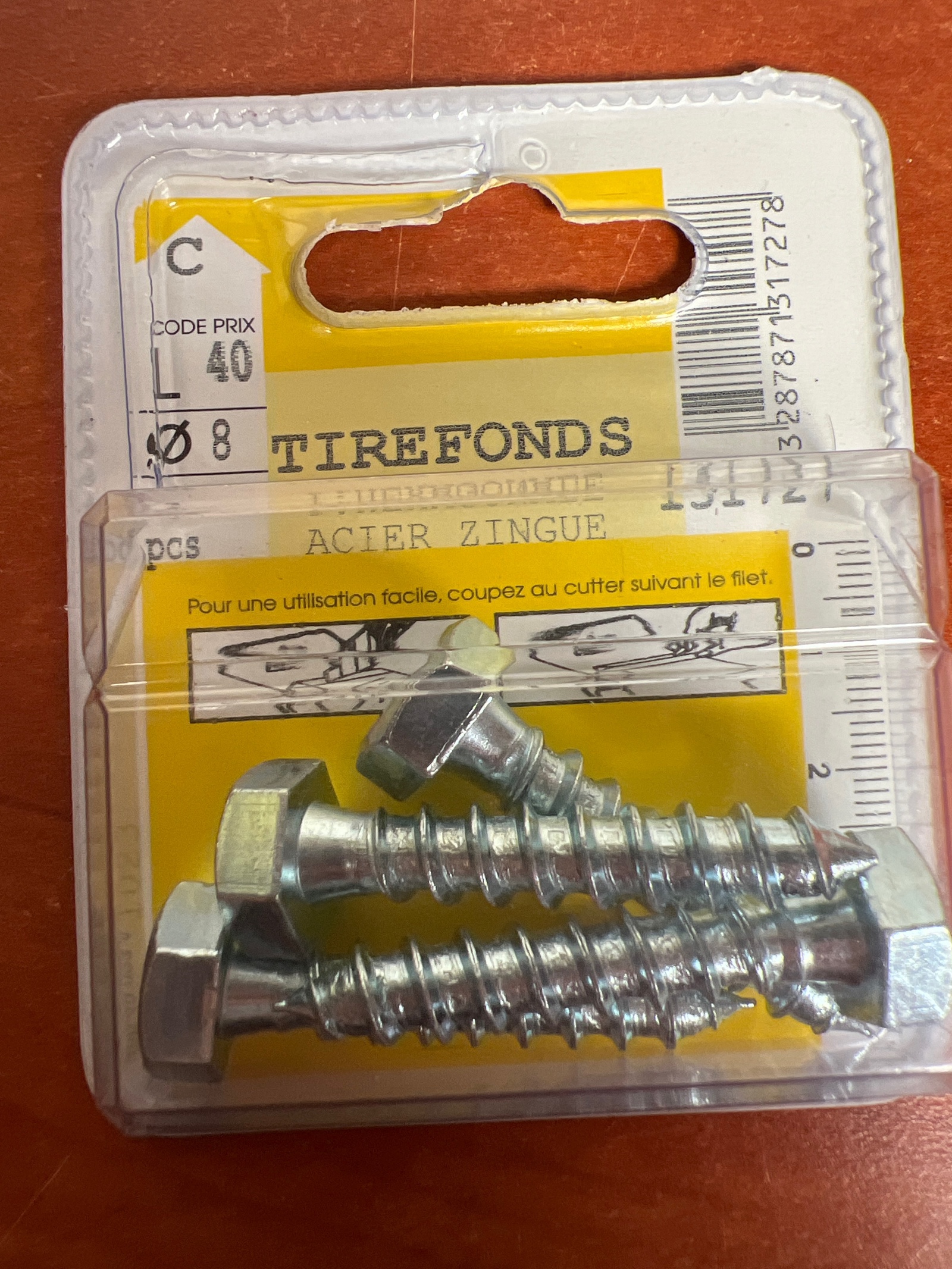 Tirefonds acier zingué Ø8 x 40 mm
