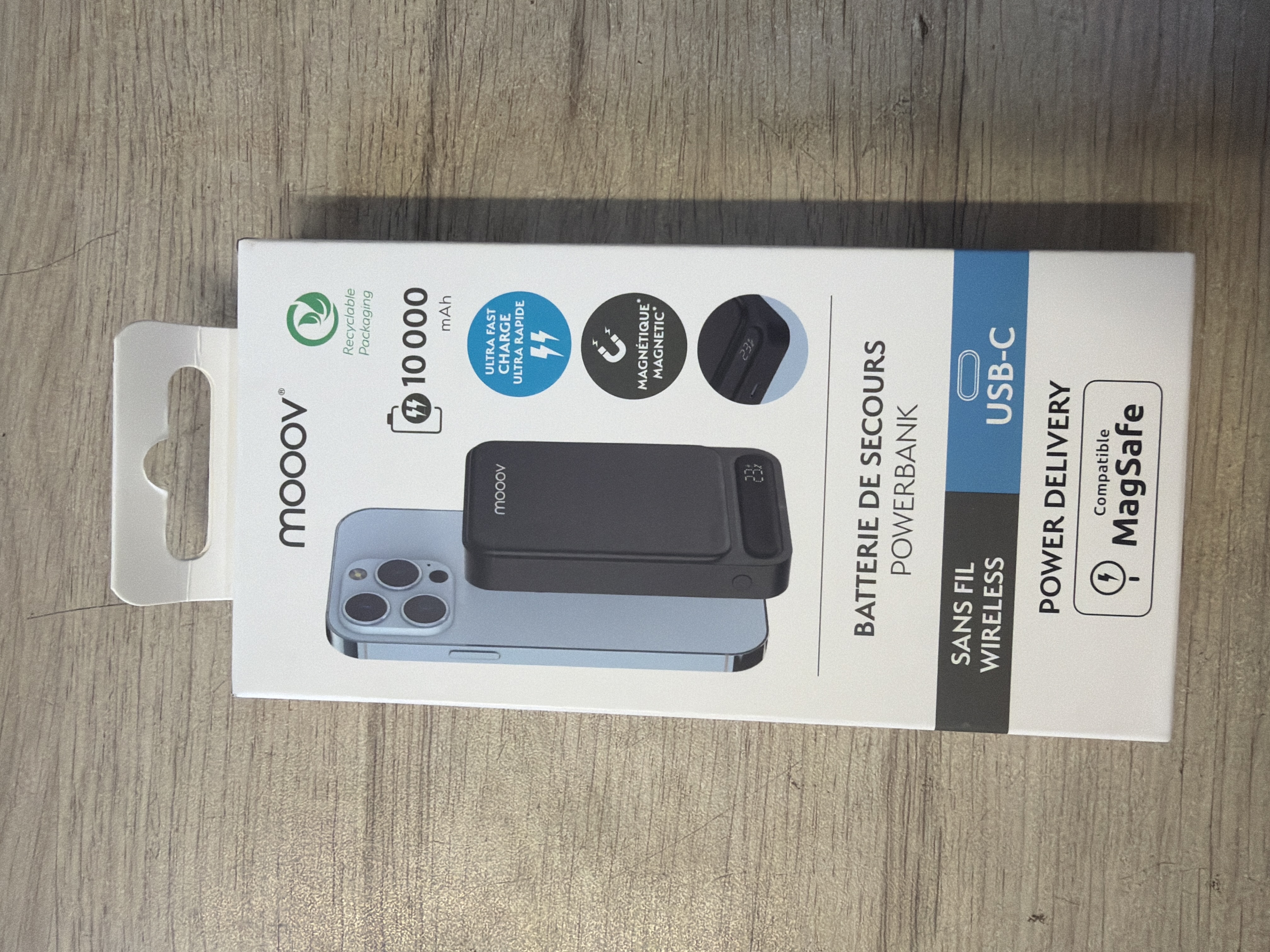 mooov Batterie de secours sans fil 10 000 mAh USB-C Power Delivery compatible MagSafe