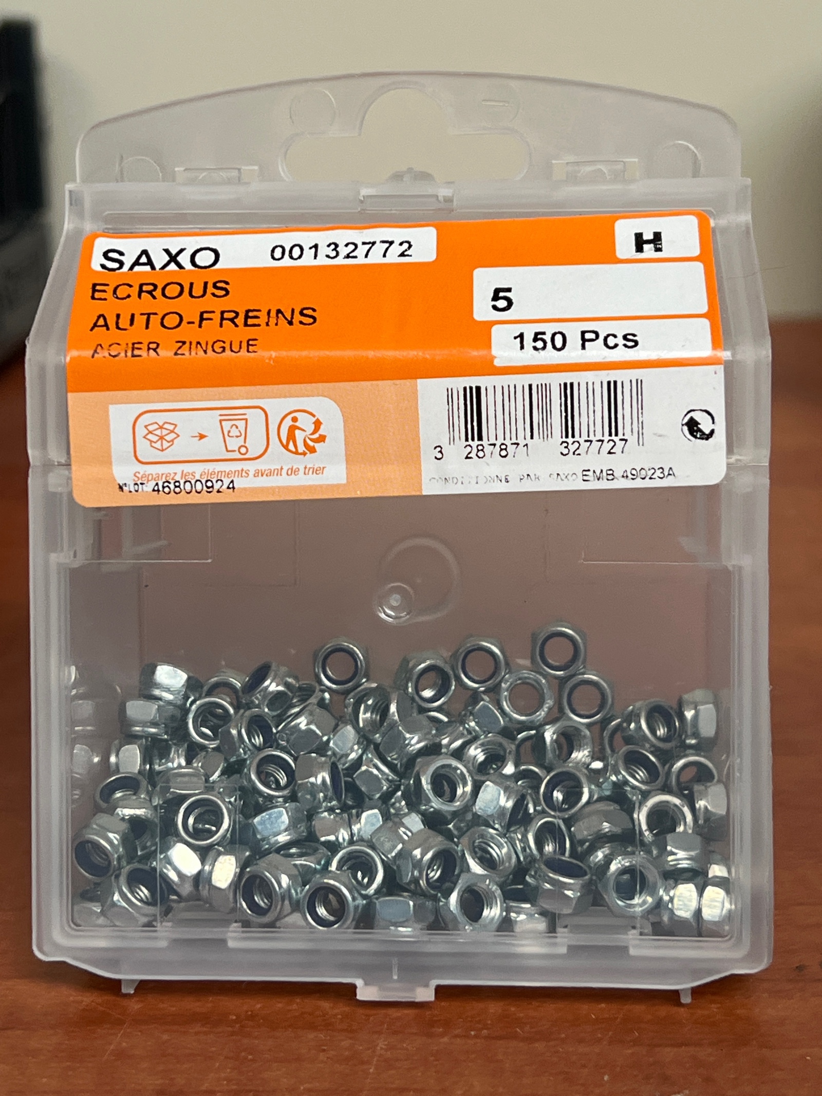 SAXO Écrous auto-freins 5 en acier zingué – boîte de 150 pcs