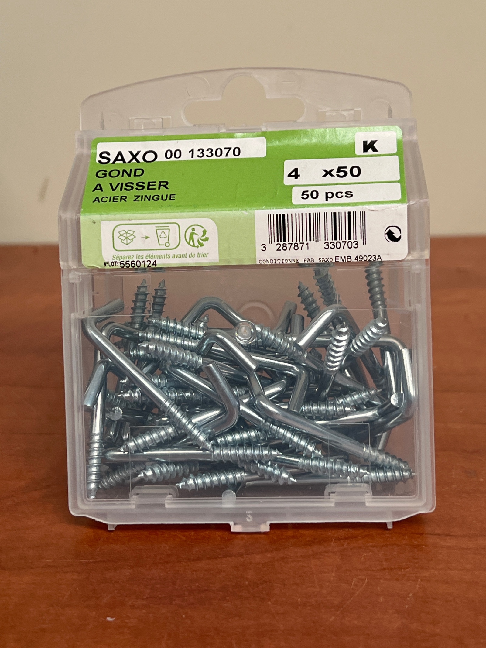 SAXO 00 133070 Gond à visser acier zingué 4 x 50 - Boîte de 50 pcs