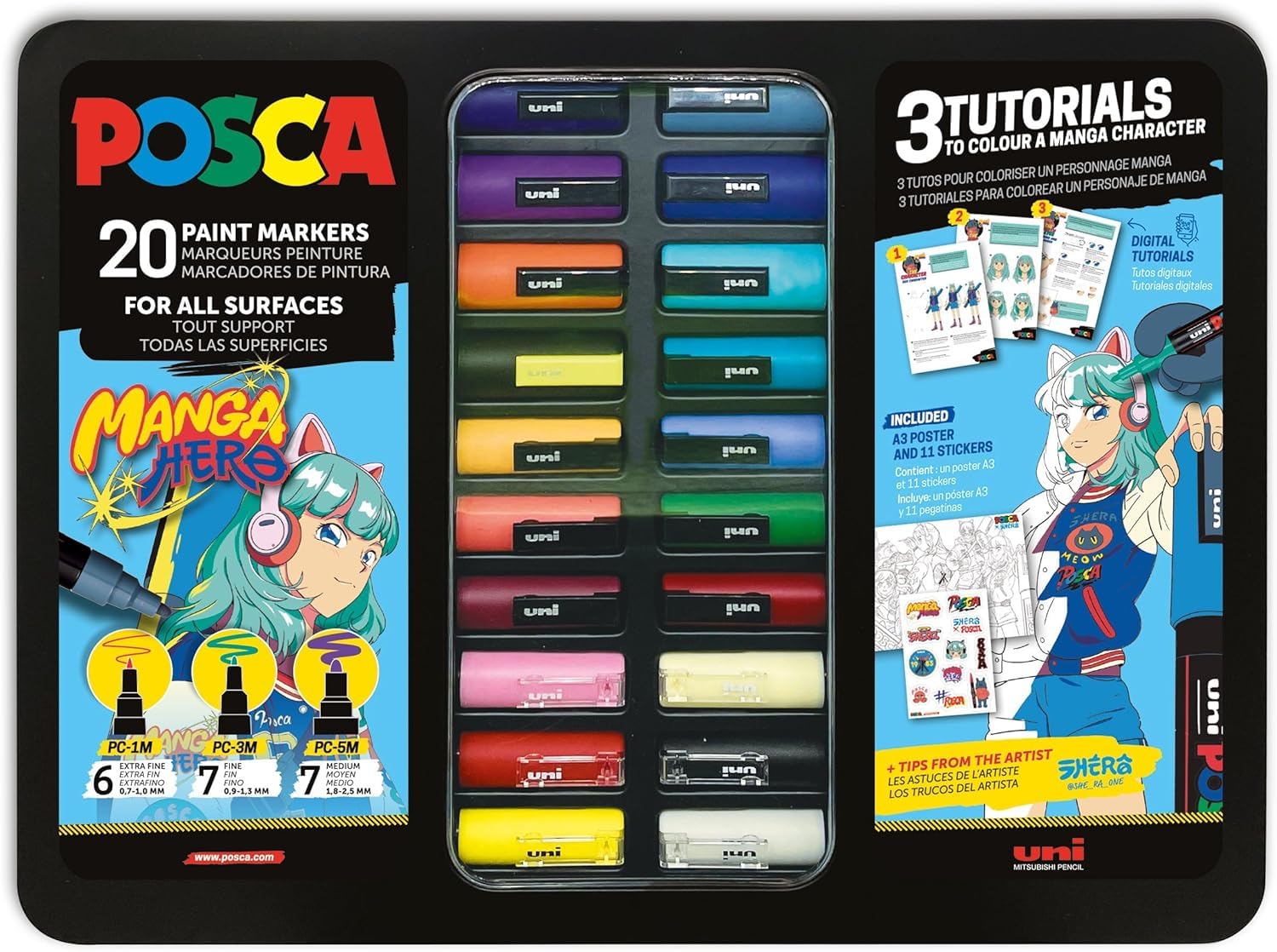 Marqueurs - Posca - Mallette Manga Hero - 20 Couleurs - Tout Support -