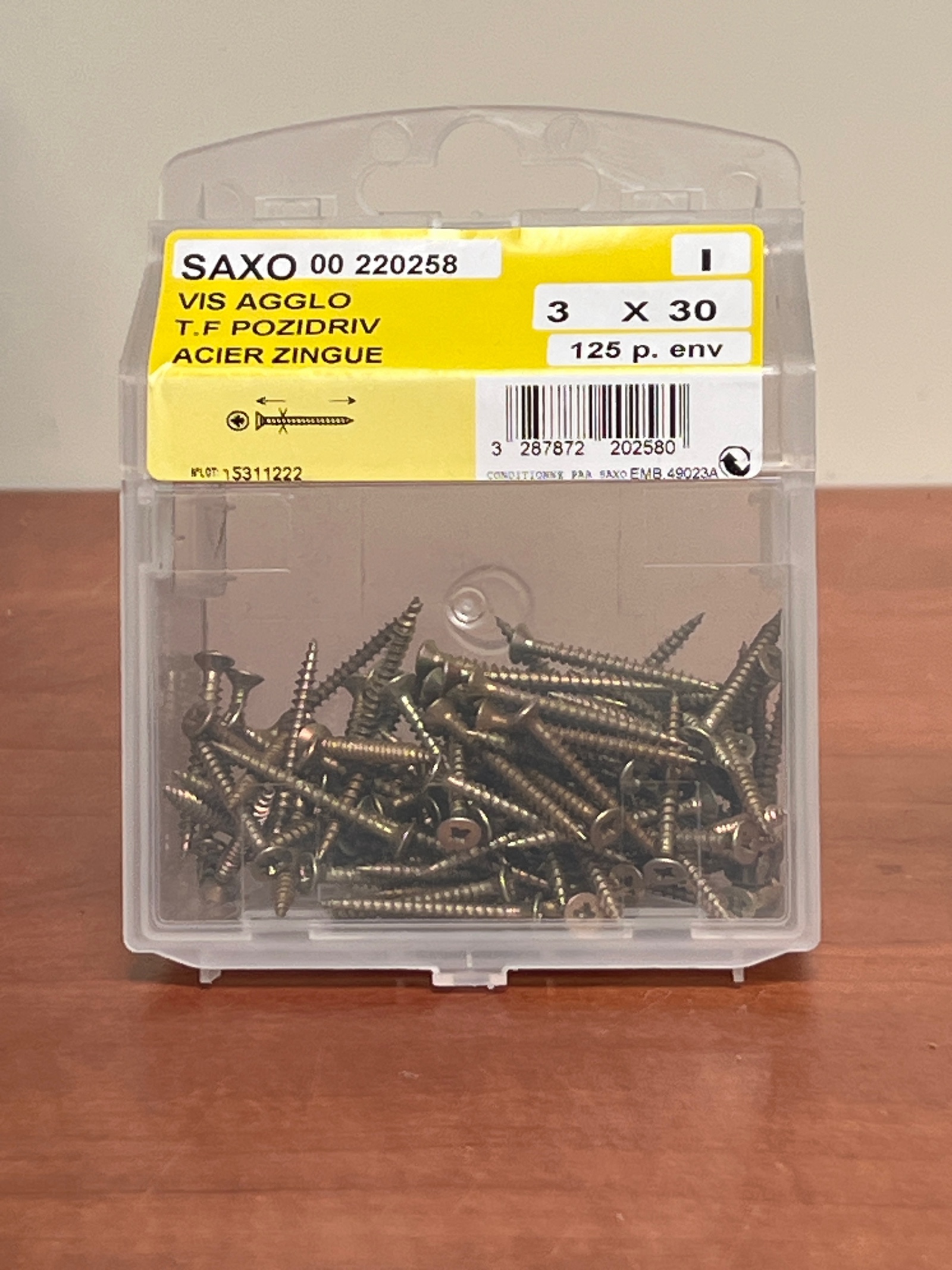 SAXO Vis Agglo Tête Fraisée Pozidriv 3x30 Acier Zingué (réf. 00 220258)