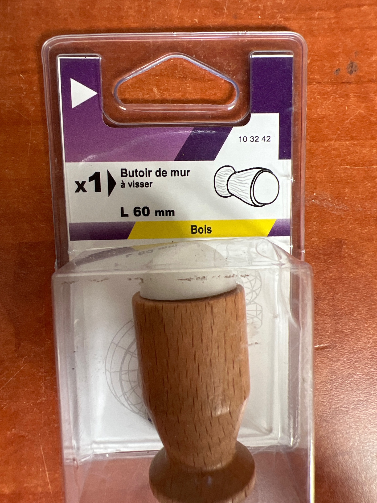 Butoir de mur à visser L 60 mm - Bois