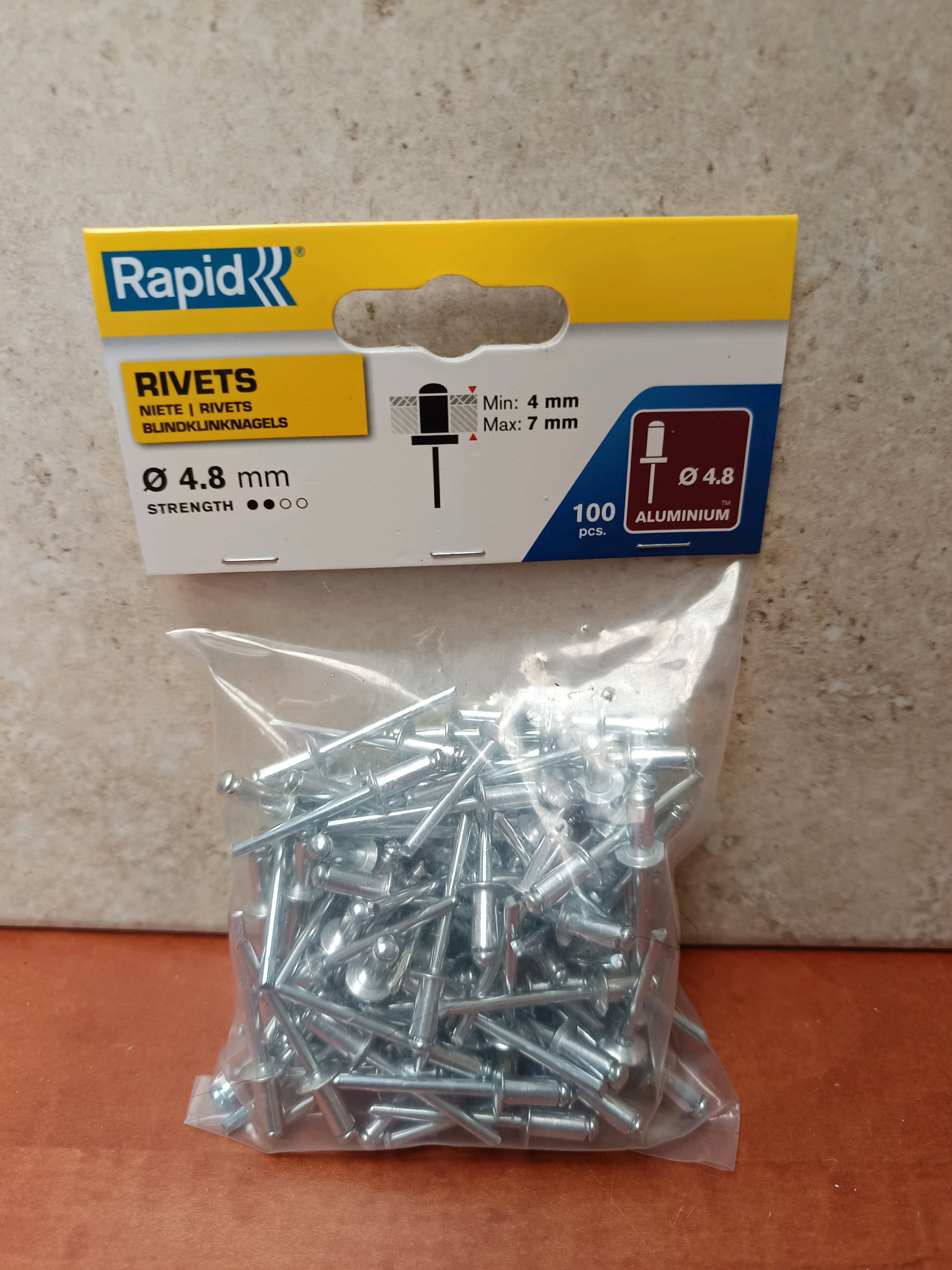 Rapid rivets aveugles Ø 4,8 mm en aluminium, plage 4–7 mm (sachet de 100)