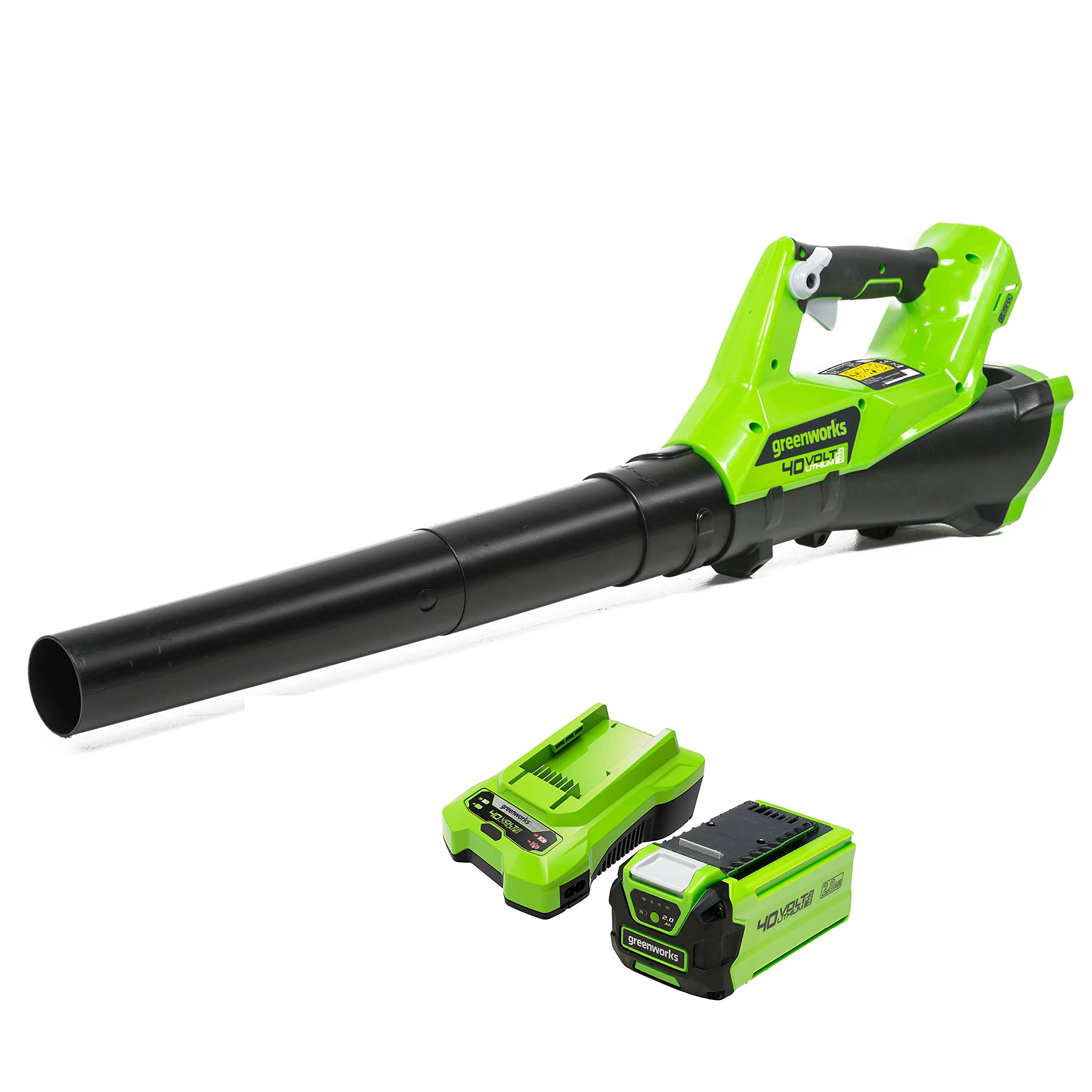 Greenworks souffleur axial électrique g40abk2 - 40 v - 1 batterie 2 ah + 1 chargeur - vert