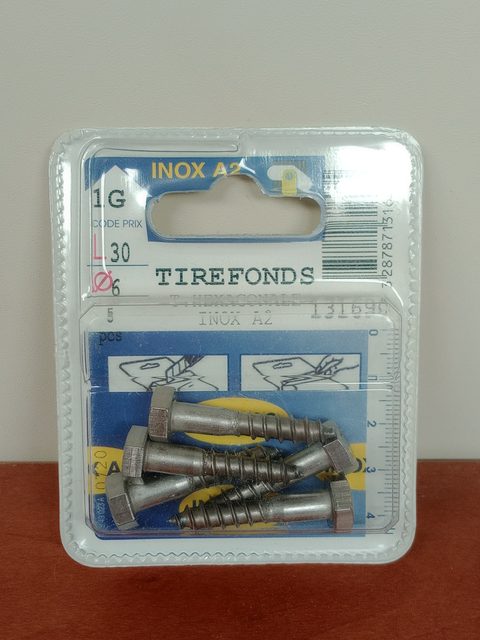 SAXO tirefonds tête hexagonale inox A2 6 x 30 mm x5