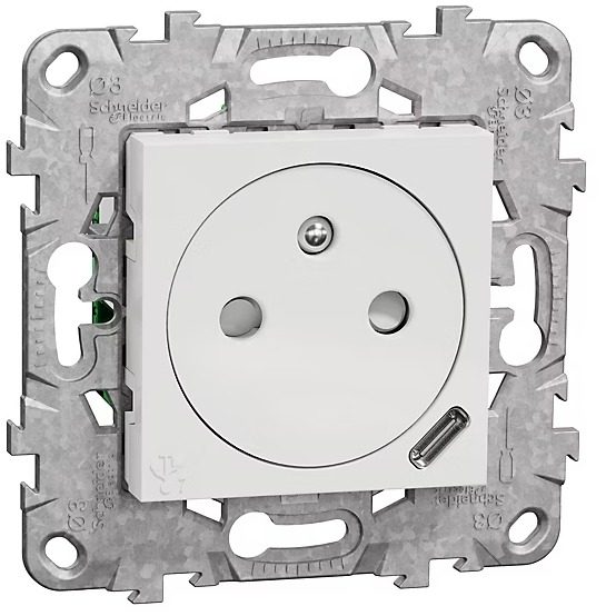 Prise avec terre et USB-C 10,5 W Schneider Electric Unica blanc