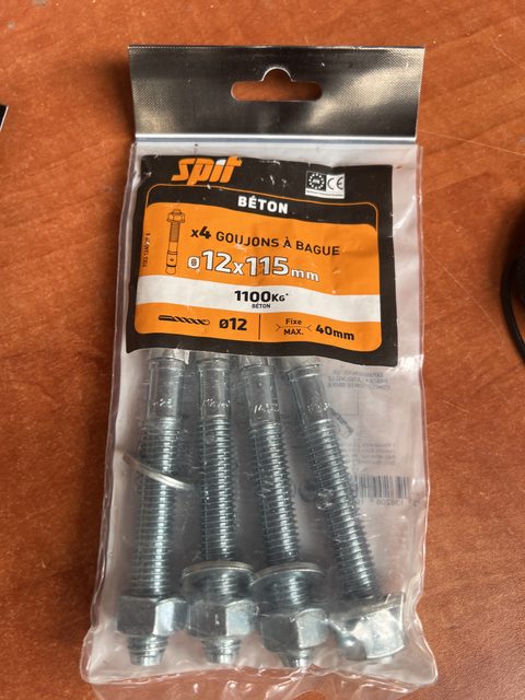 Lot de 4 goujons à bague d'expansion Spit 12 x 115 mm béton acier zingué