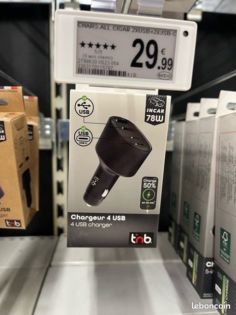 Chargeur allume-cigare T'nB 78W 2 USB-C + 2 USB