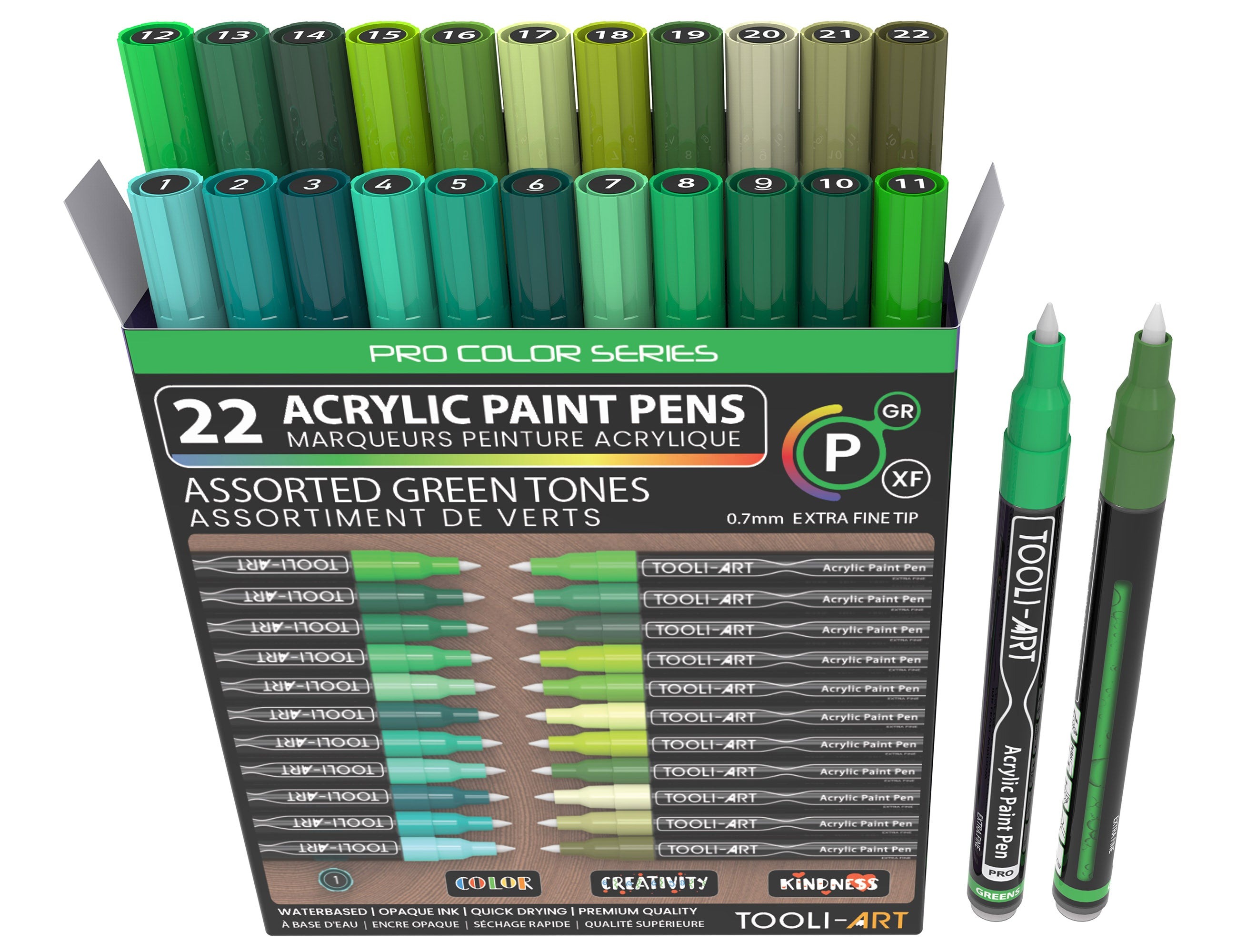 Set 22 marqueurs acryliques TOOLI-ART verts 0,7 mm