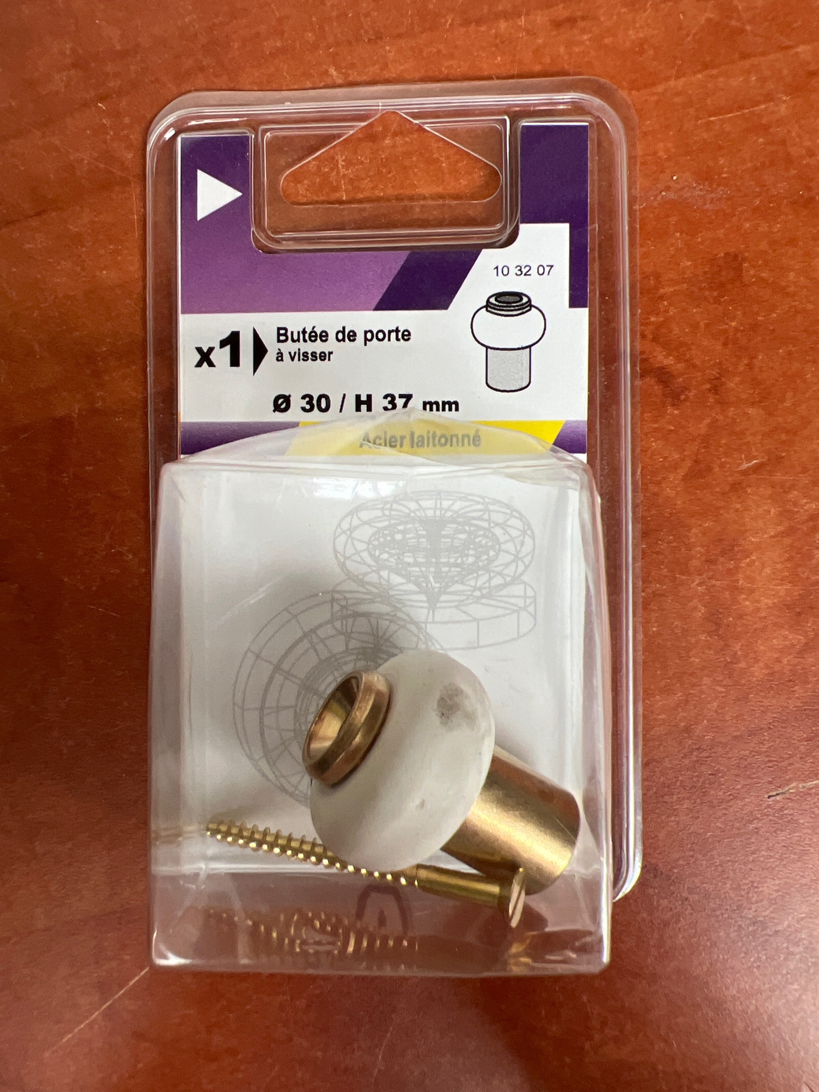 Butée de porte à visser Ø30 mm H37 mm acier laitonné