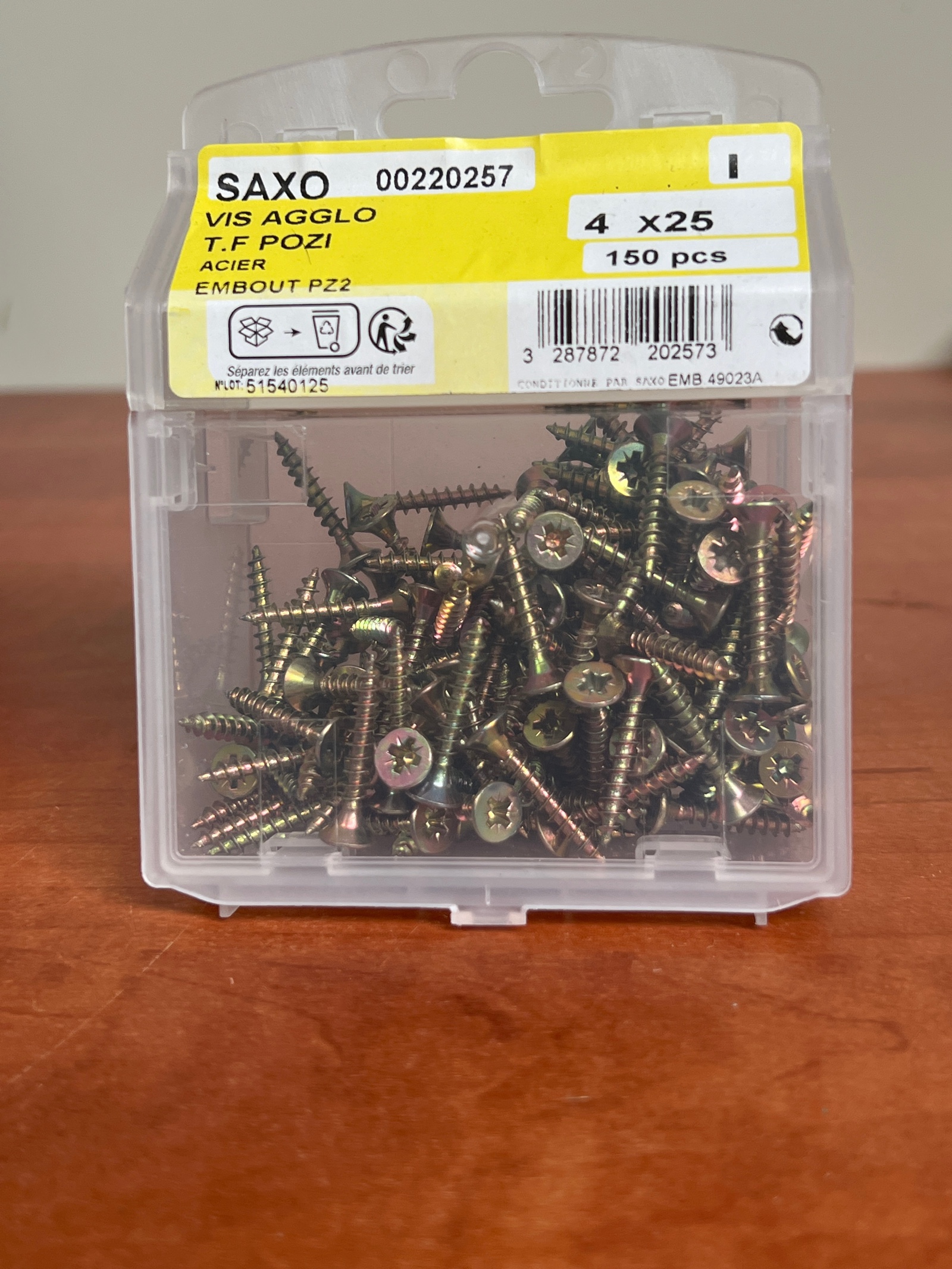 Saxo vis agglo T.F. Pozi 4x25, boîte 150 pcs, acier, embout PZ2