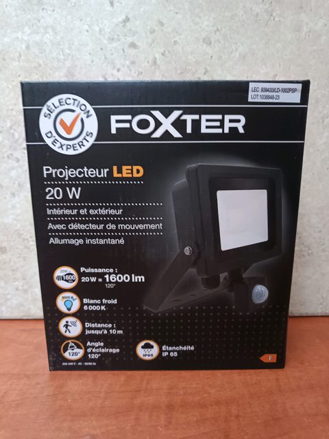 Foxter Projecteur LED 20W avec détecteur de mouvement