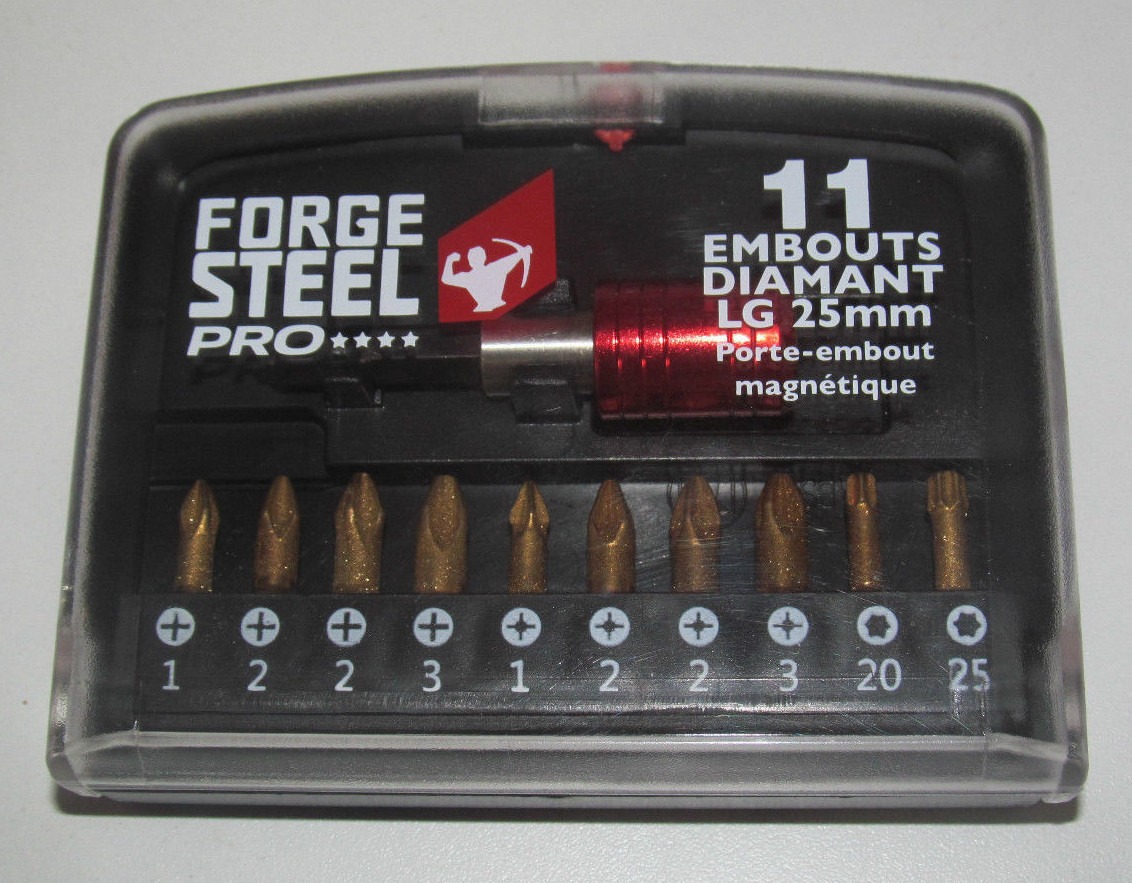 Etui de 11 Embouts Diamant Forge Steel Pro LG 25 mm + Porte Embouts magnétique