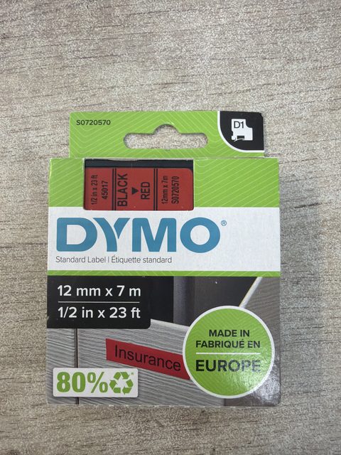 DYMO ruban D1 noir sur rouge 12 mm x 7 m