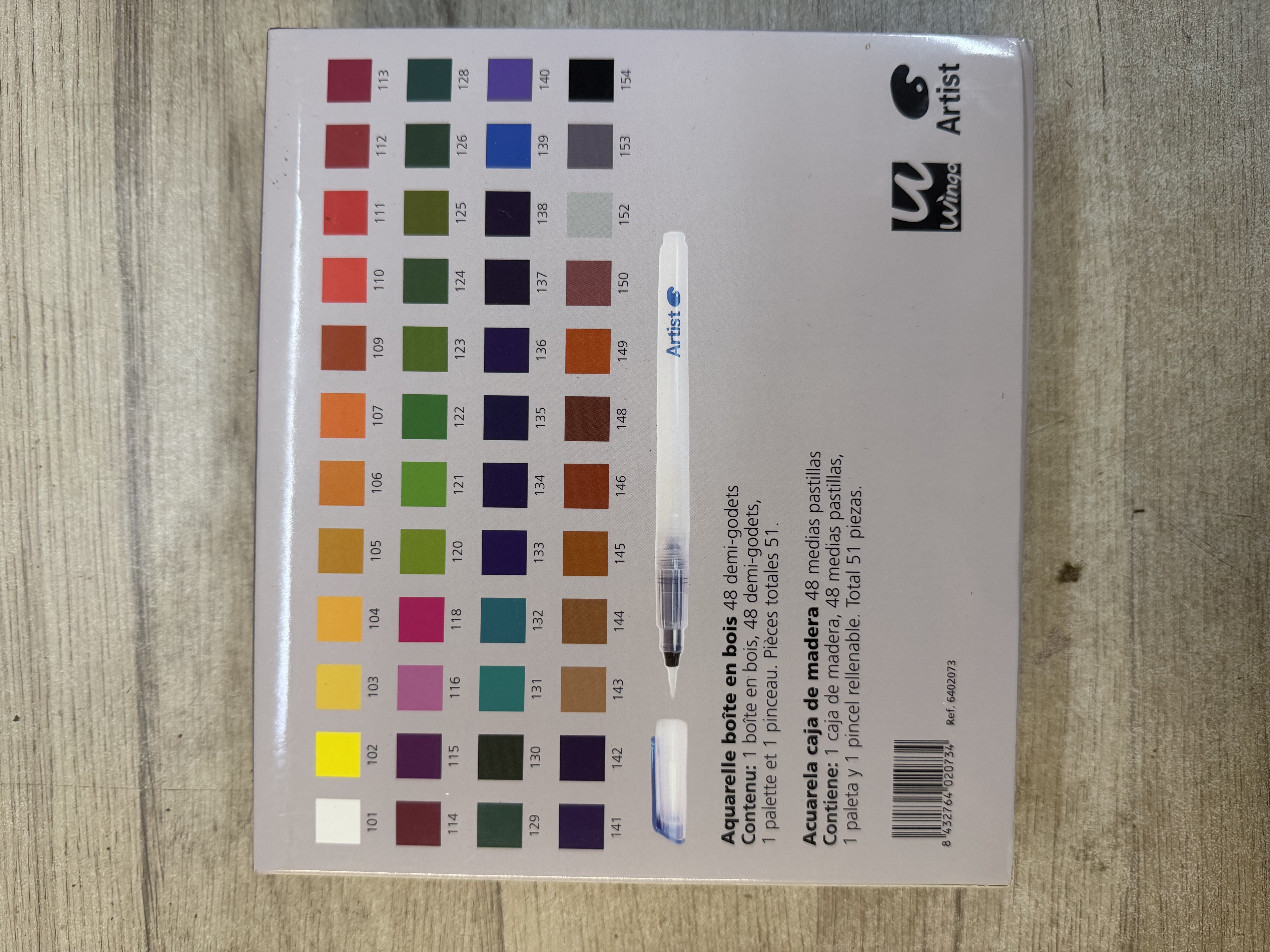 Aquarelle boîte en bois 48 demi-godets Wingo Mont Marte Artist