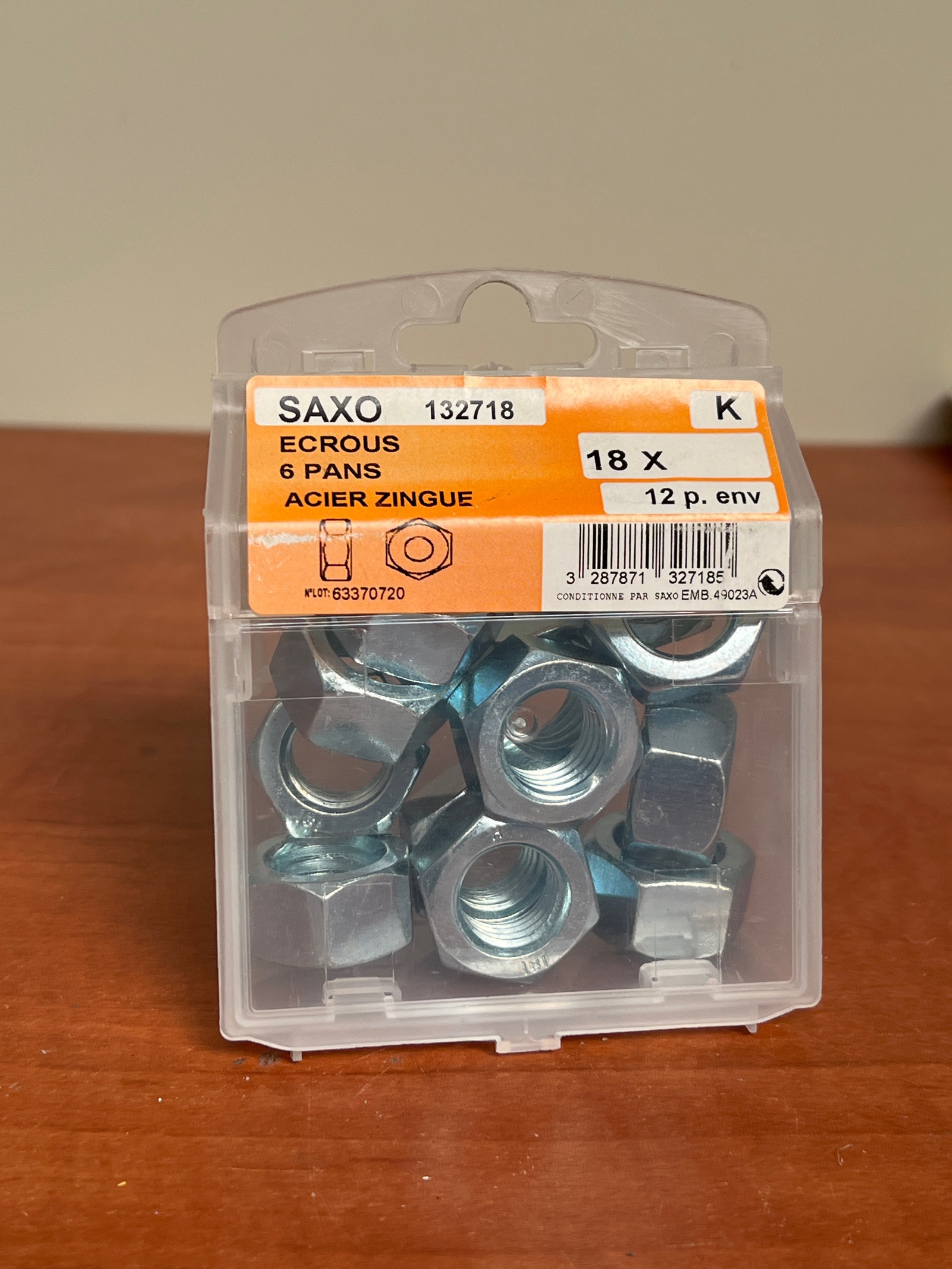 SAXO écrous 6 pans acier zingué 18 x (boîte)