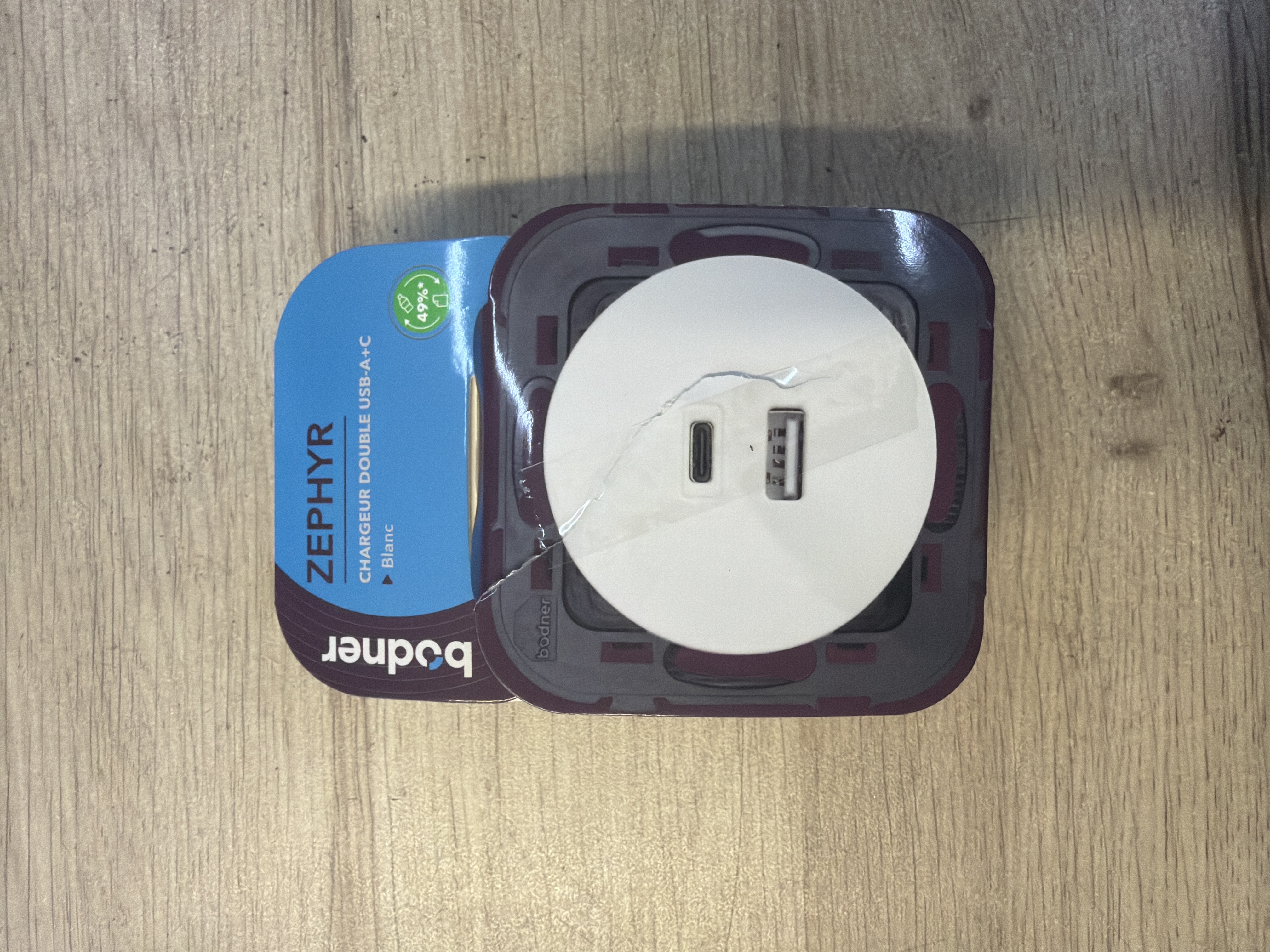 Bodner Zephyr chargeur double USB-A et USB-C - Blanc