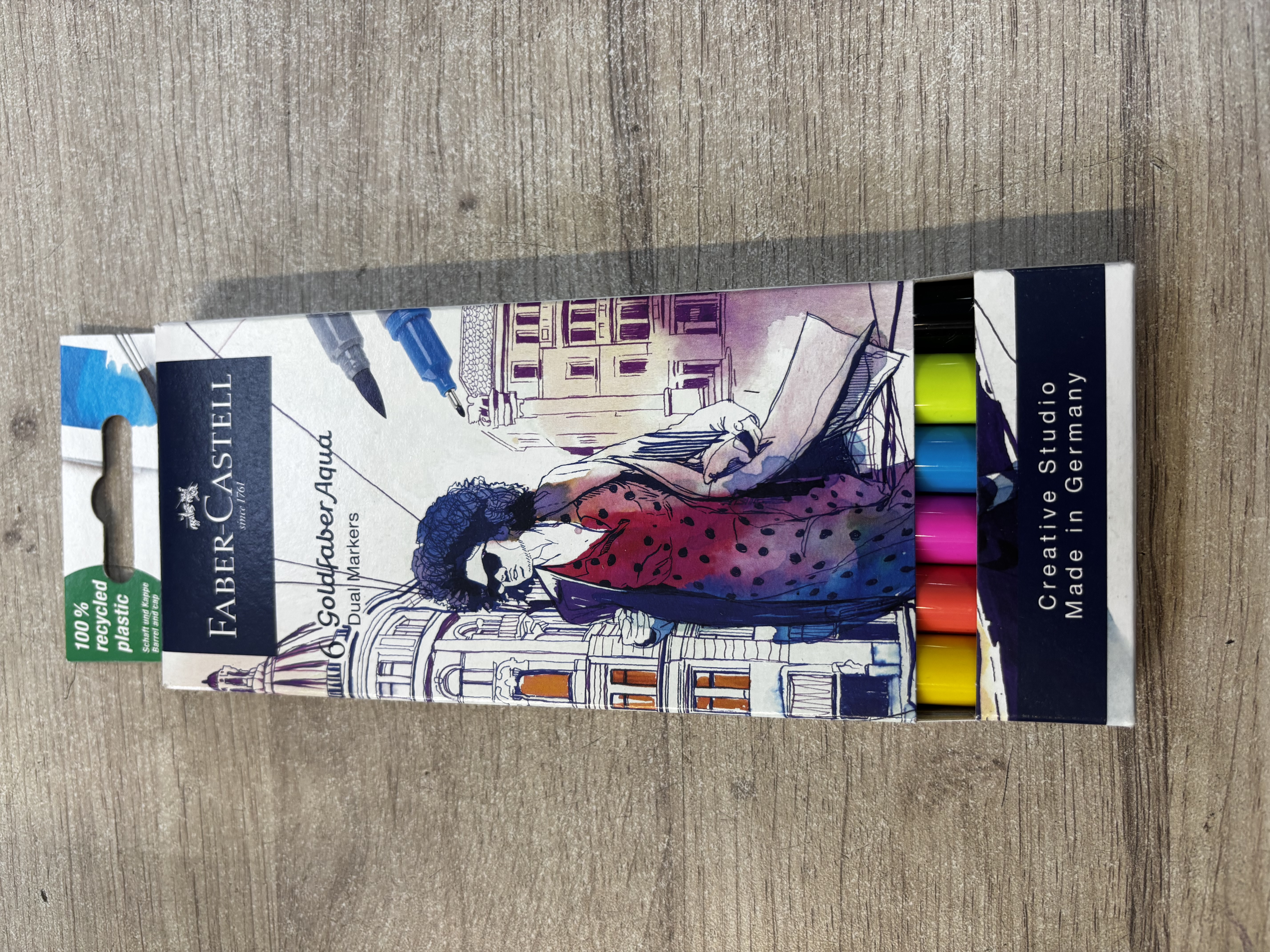 Lot de 6 feutres aquarellables double pointe Faber-Castell Goldfaber Aqua